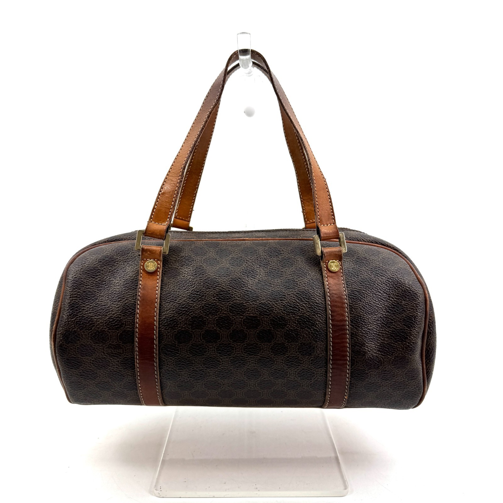 CELINE Macadam Barrel PVC Leather Mini Boston Handbag Brown