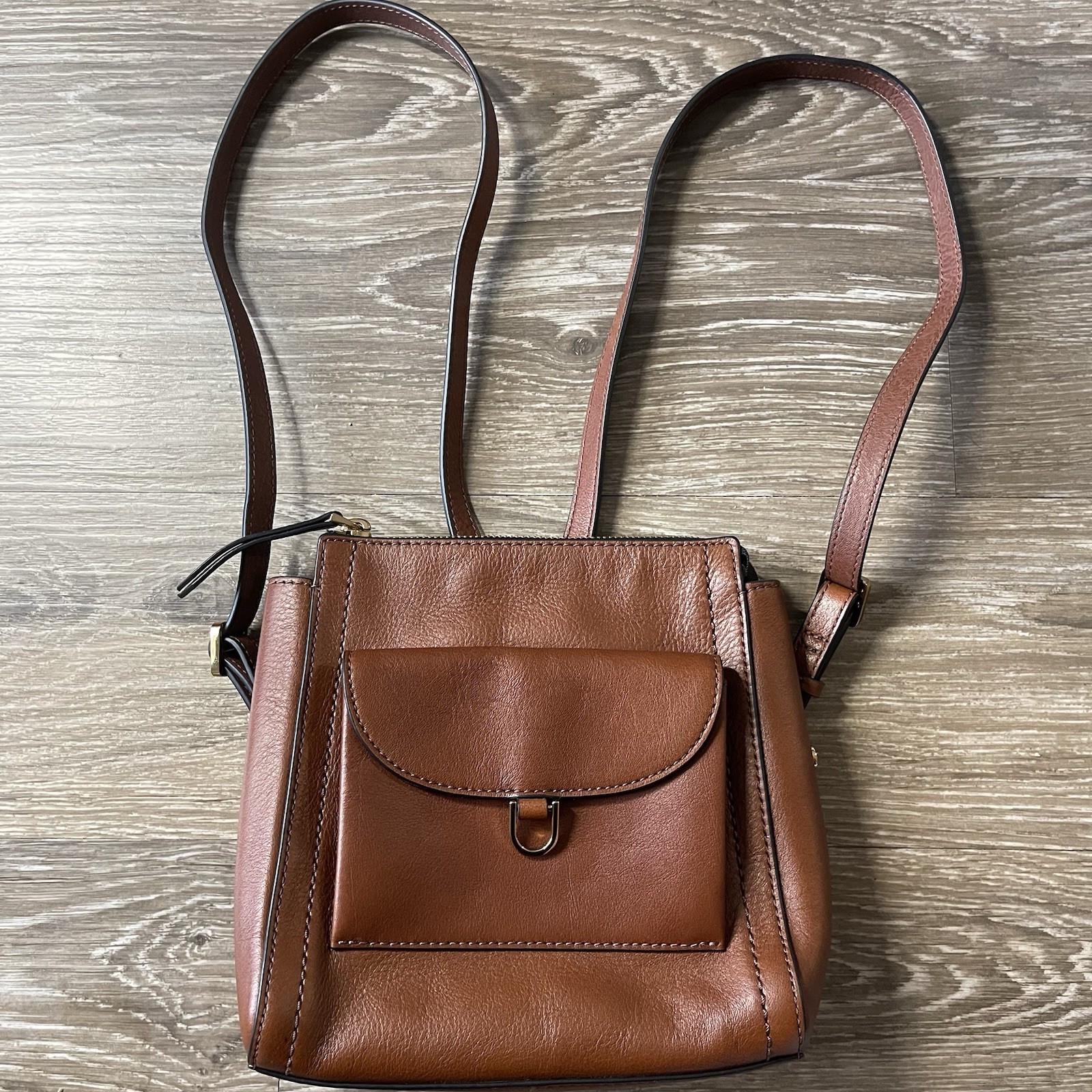 Fossil Parker Brown Pebbled Leather Mini Backpack Gold Hardware Cognac Small Bag