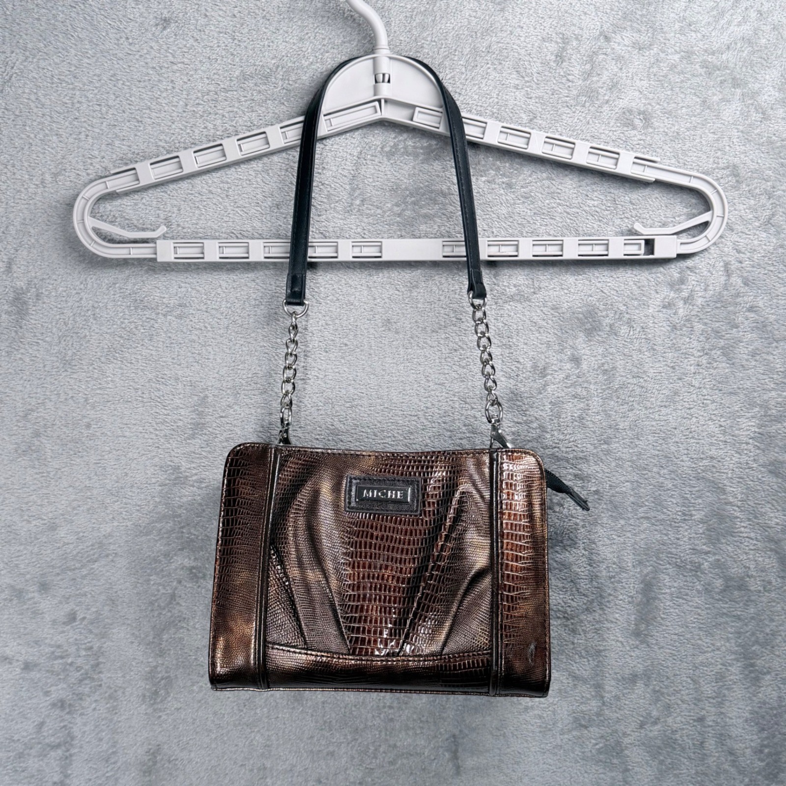 Miche Inga Shoulder Bag Women OS Bronze Croc Embossed Metallic Chain Strap Purse