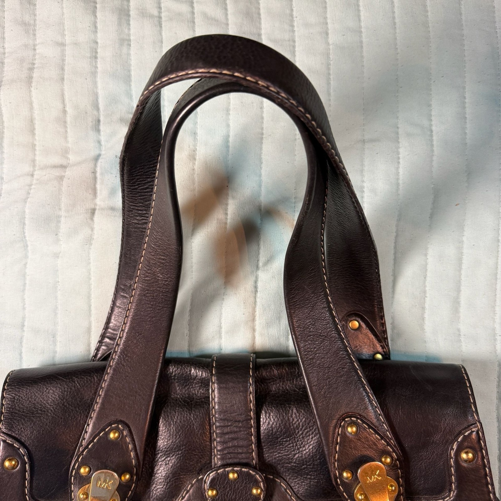 Michael Kors Vintage Black Leather Studded Handbag with Gold-Tone Hardware