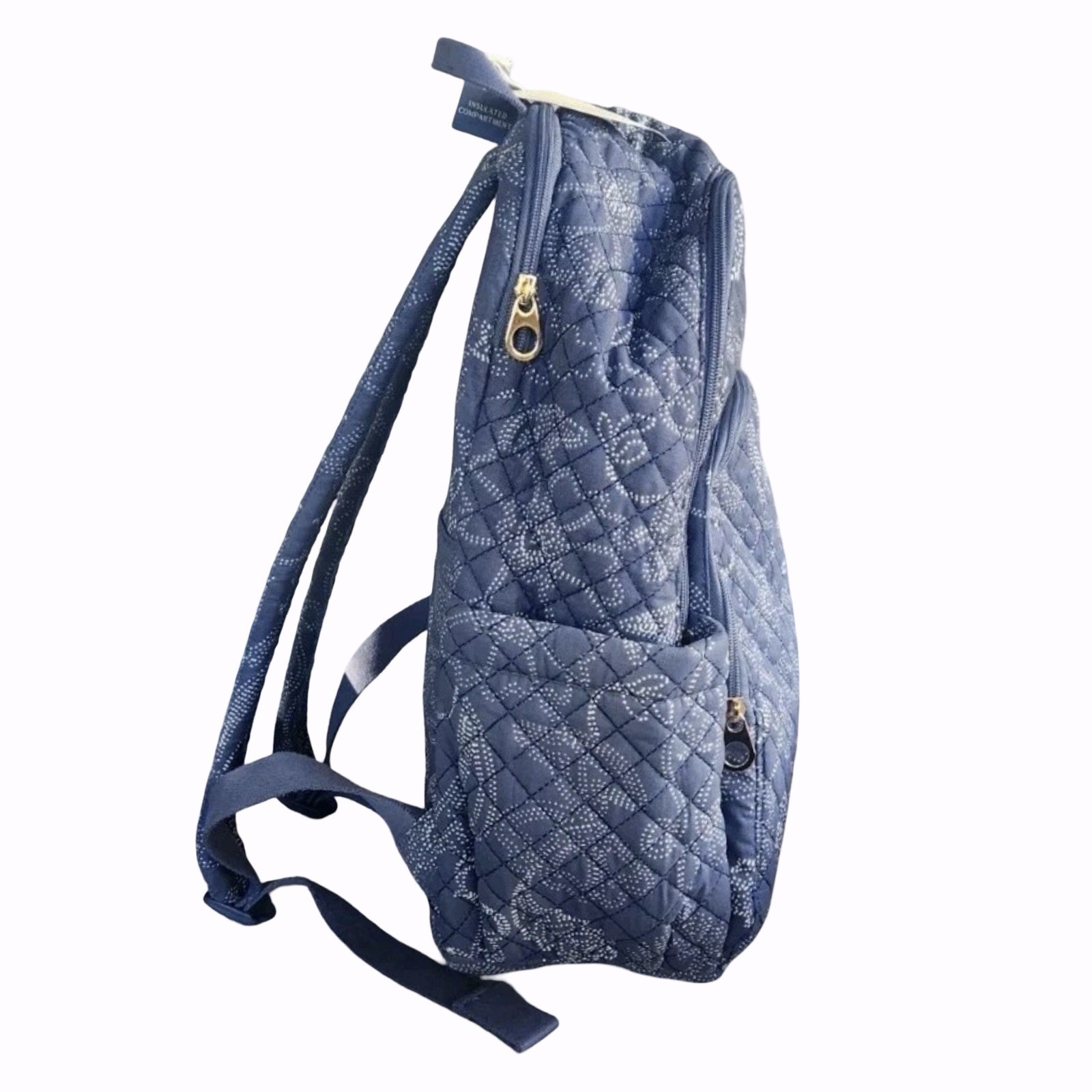 Lightweight Large Quilted Dome Backpack Insulated Fits 12″ Laptop Blue 18″H NWT