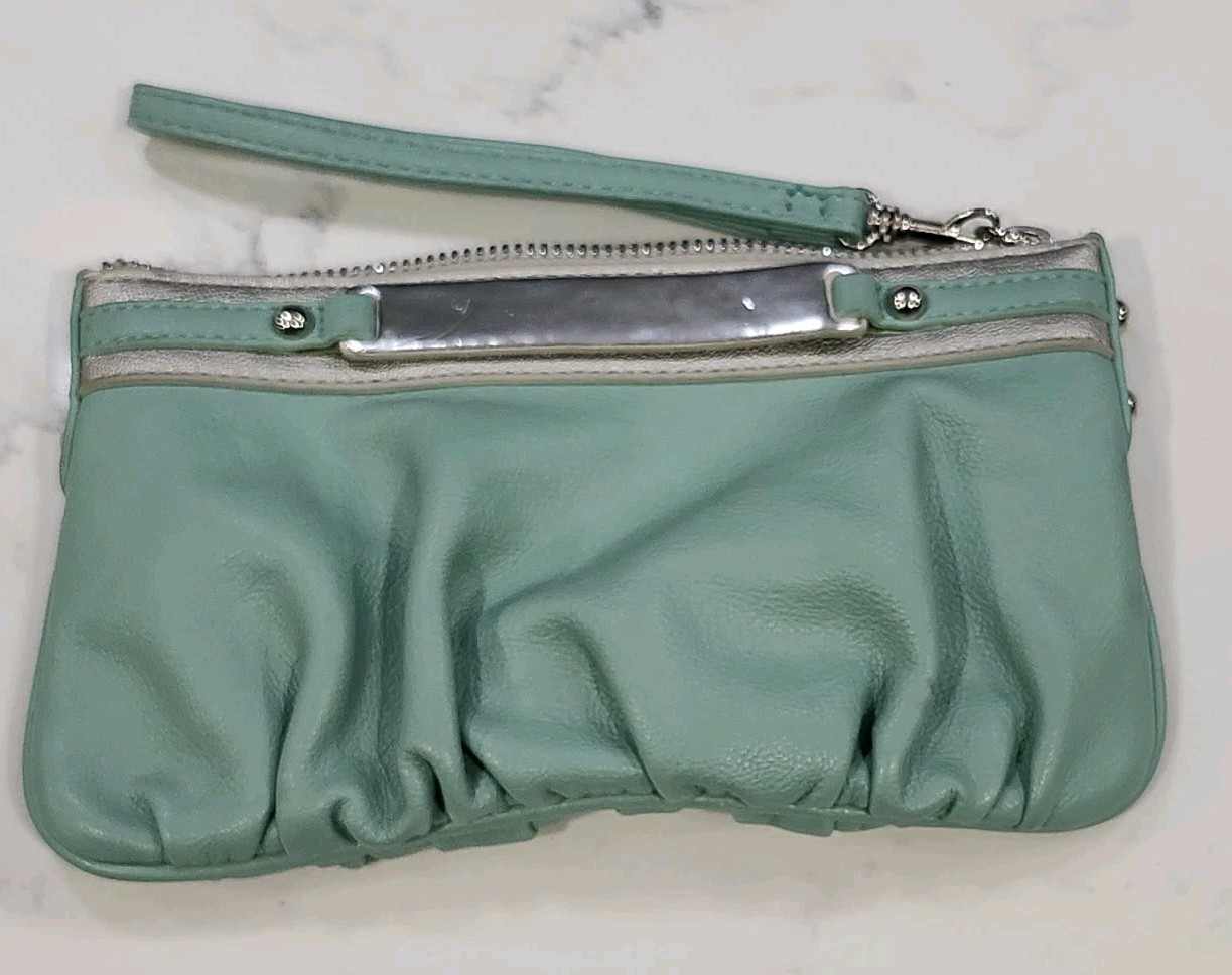 EXPRESS Wristlet 8” x 5” Mint Green Zipper Silver Going Out