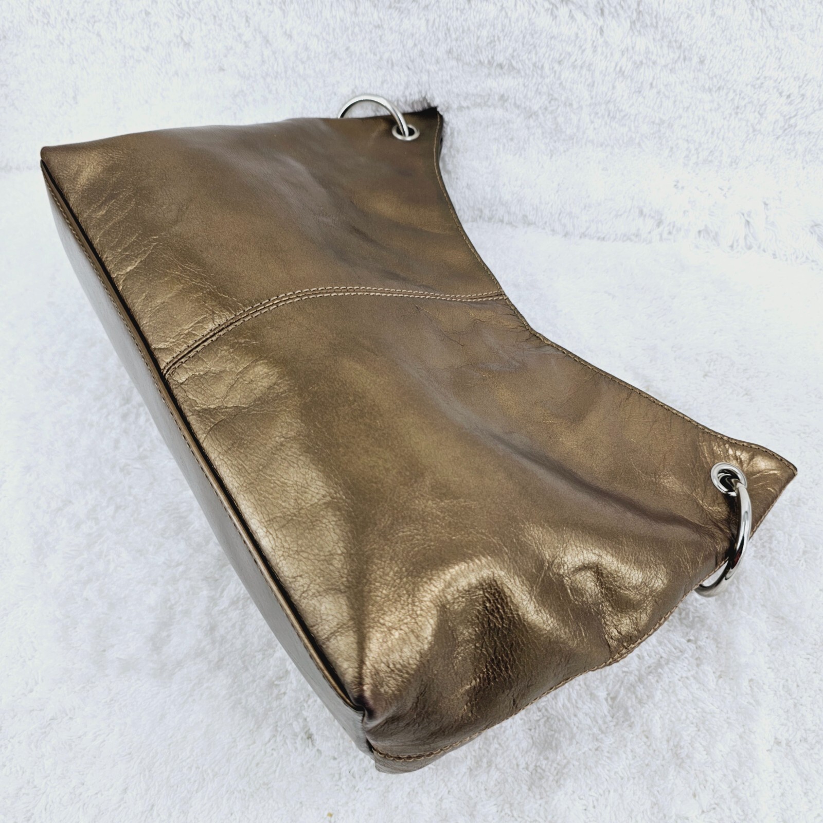 Dark Antique Gold Smooth Leather Shoulder Bag