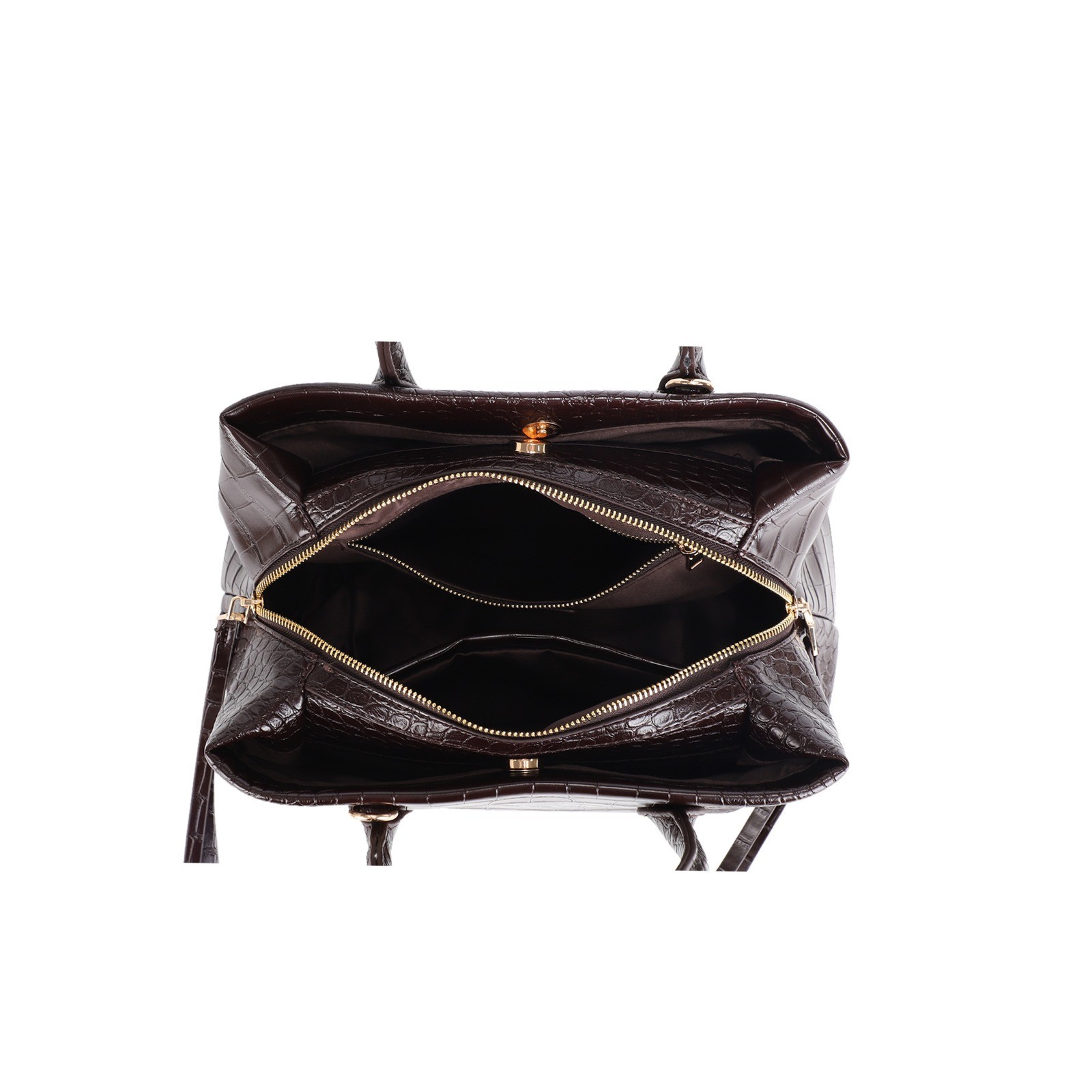 Croc-Embossed Tote Bag with Adjustable Strap, Available In Black And Brown