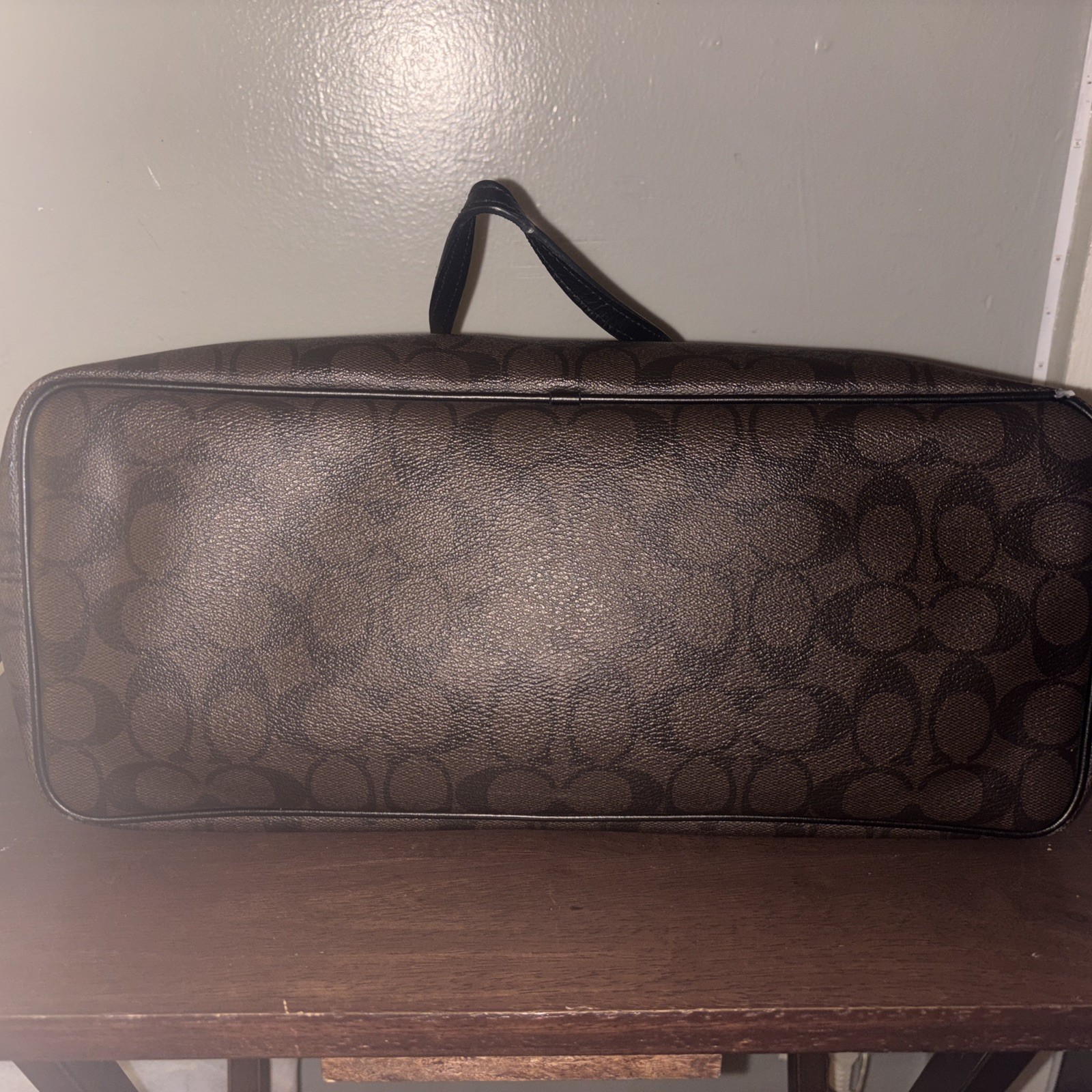 Coach Brown Black Logo Shoulder Bag with Double Handles and Zip Closure