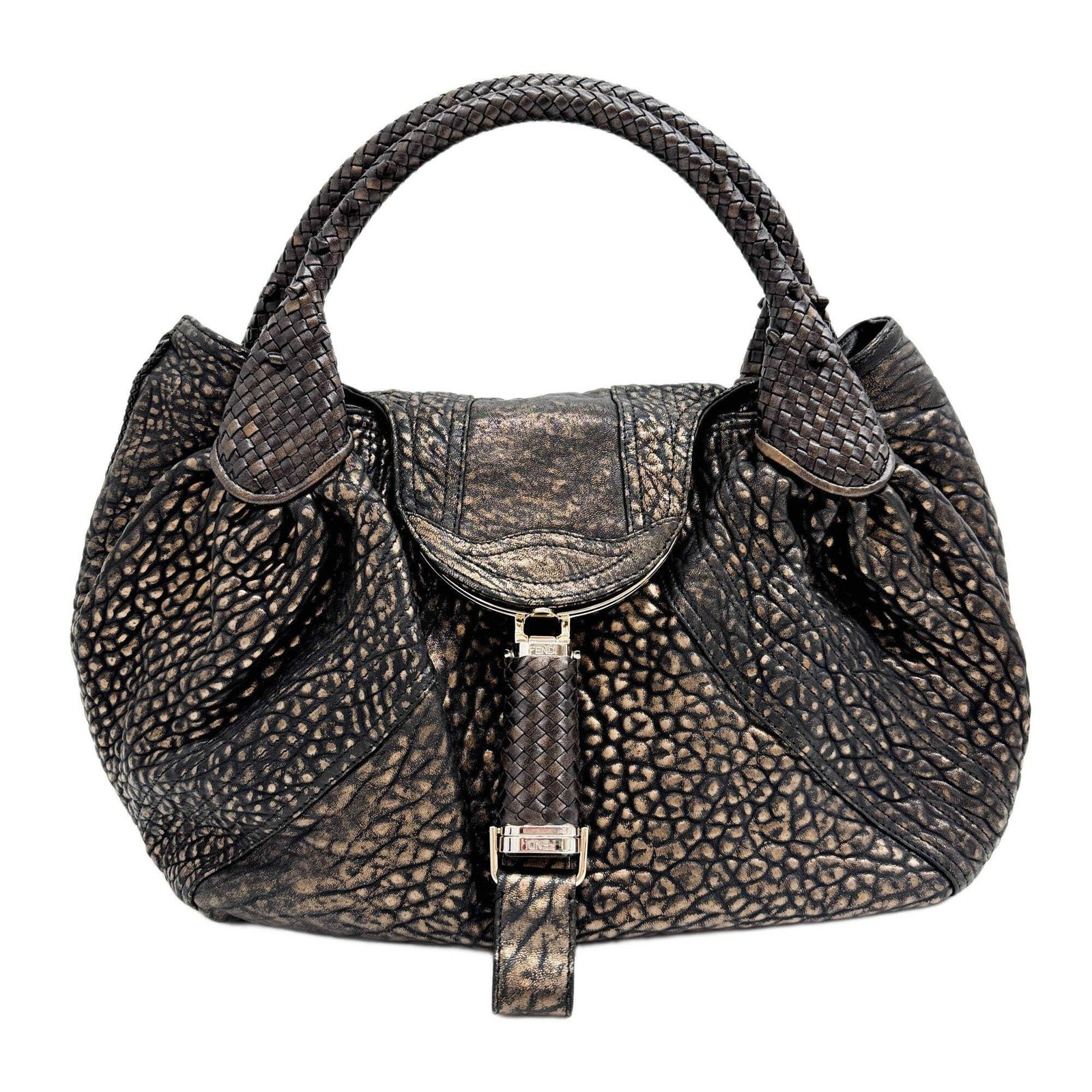 FENDI Spy Metallic Bronze Leather Shoulder Bag