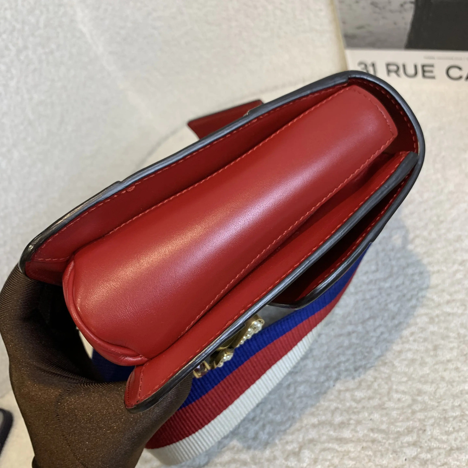 Gucci Margaret Bee Pearl Multicolor Canvas Leather Shoulder Bag