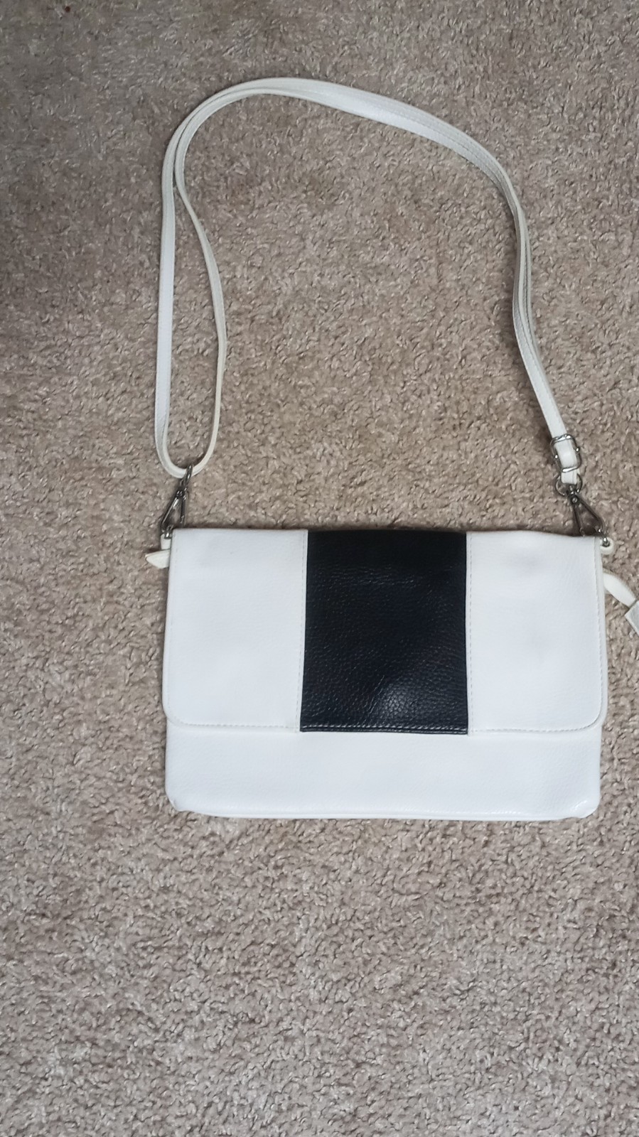 lp blue linea pelle Colorblock Shoulder Bag Adjustable Strap Pebbled Silver