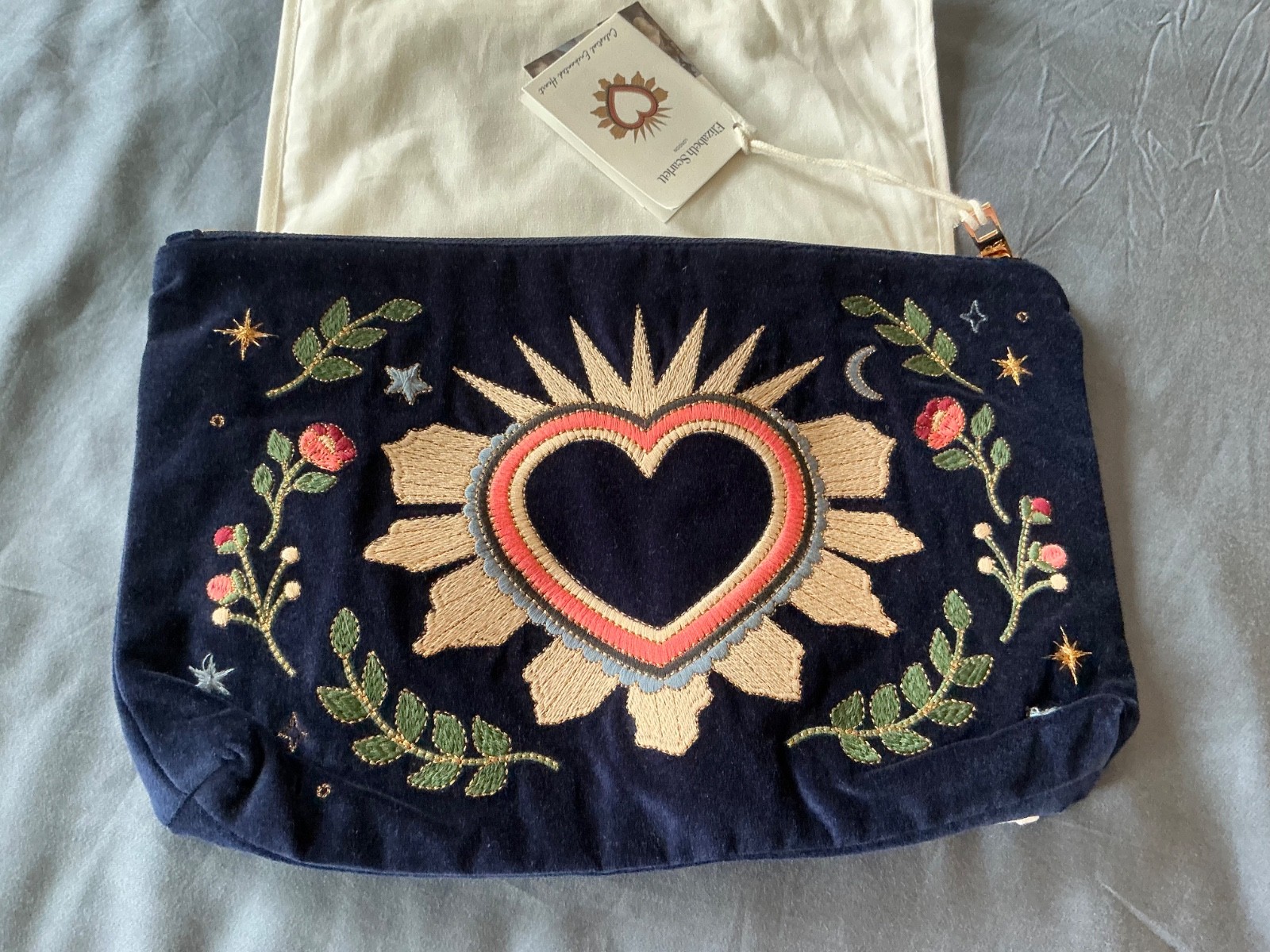 Elizabeth Scarlett Navy Velvet Everyday Pouch 20×30 cm Brand New With Tags