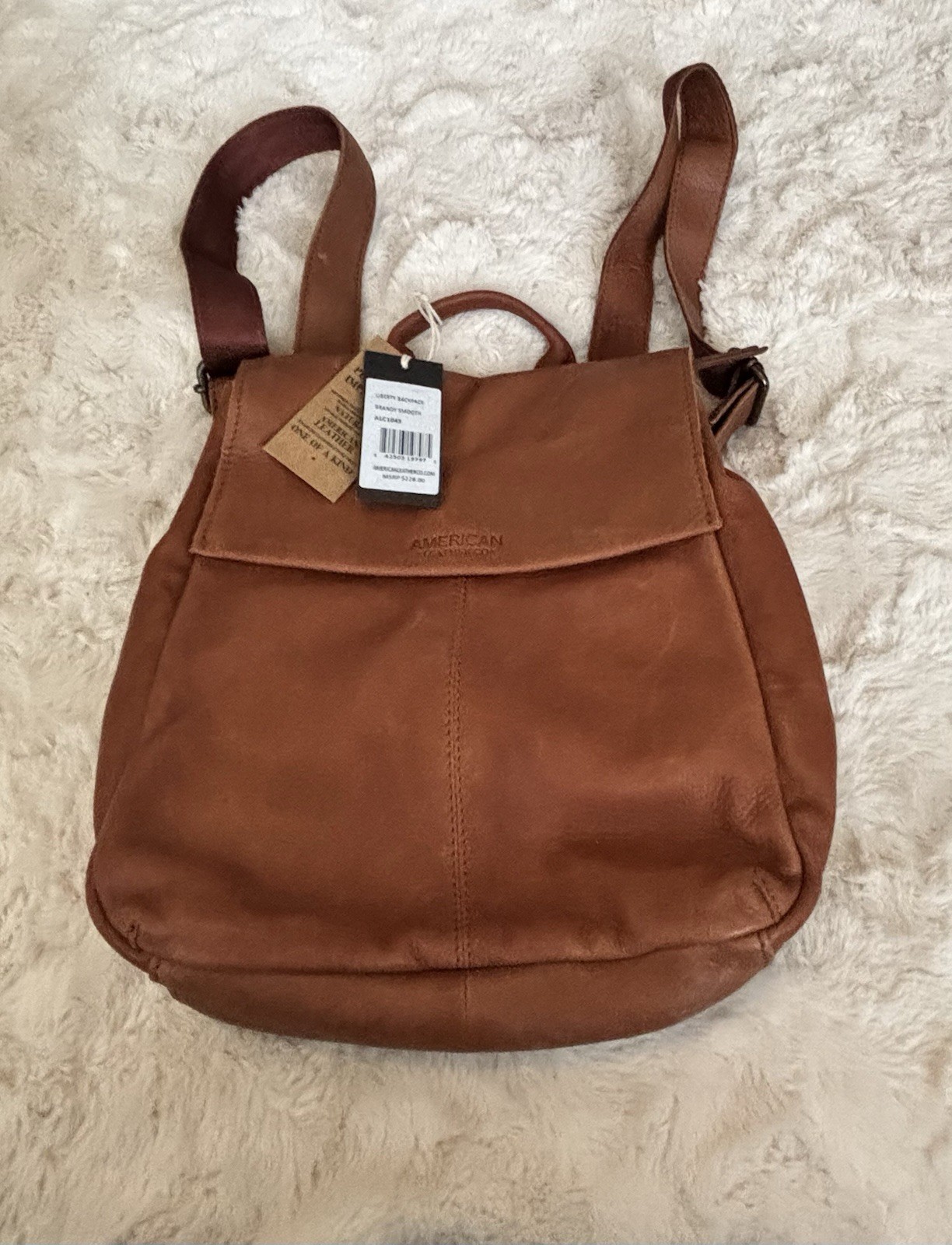 AMERICAN LEATHER Liberty Backpack In Brandy Smooth MSRP $228.00 NWT