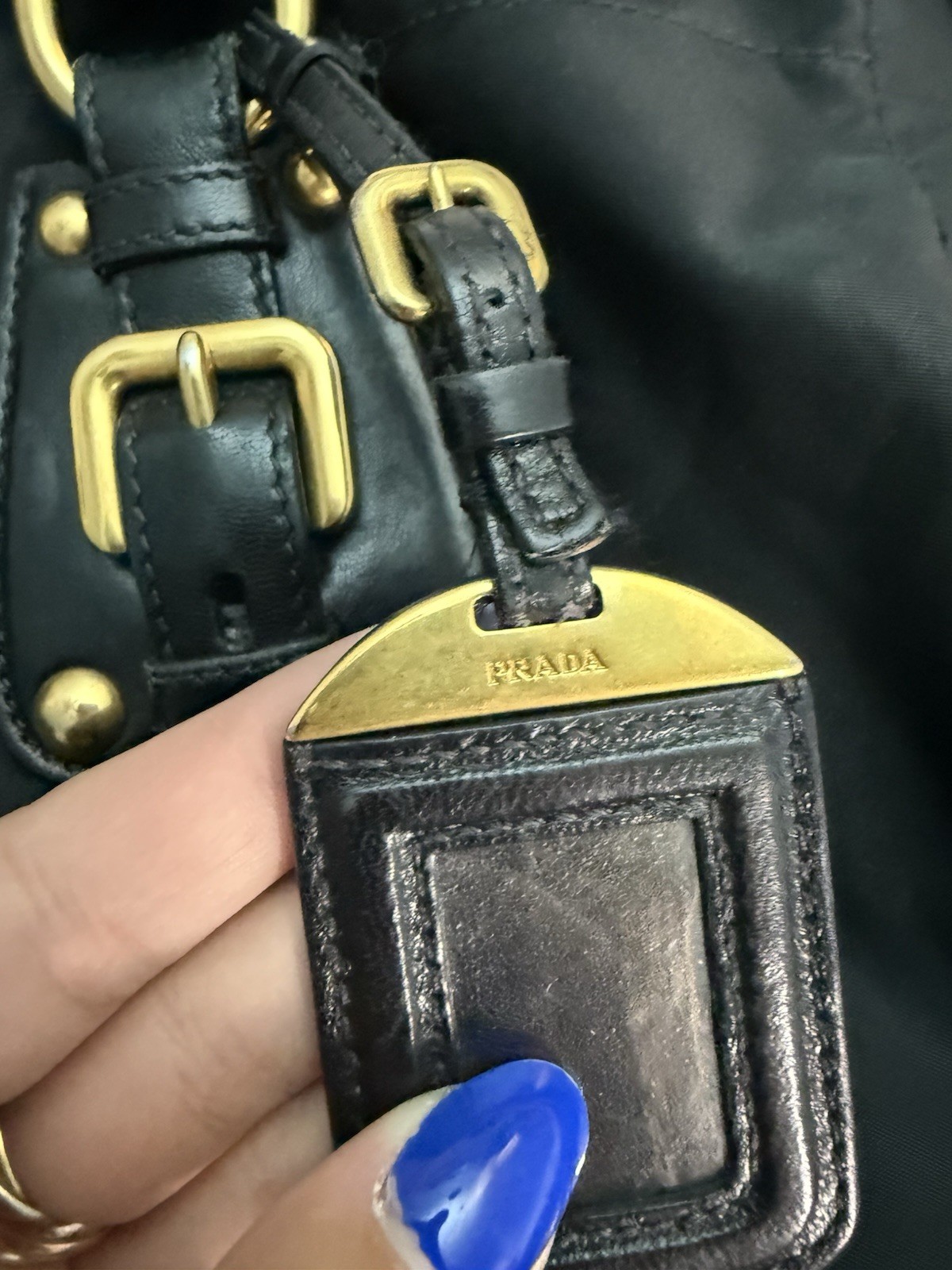 PRADA Black Tessuto Satchel Top Handle Crossbody Bag Zip Gold Hardware