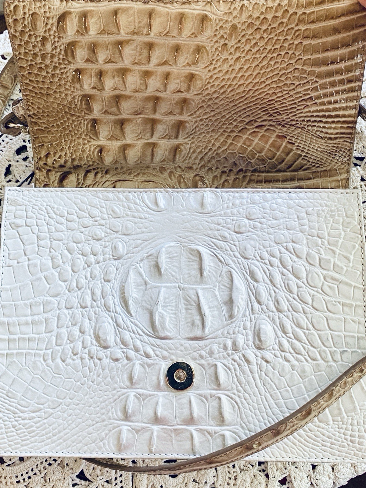 Brahmin Hallie Two-tone Embossed Leather Satchel With Detachable Strap NWT