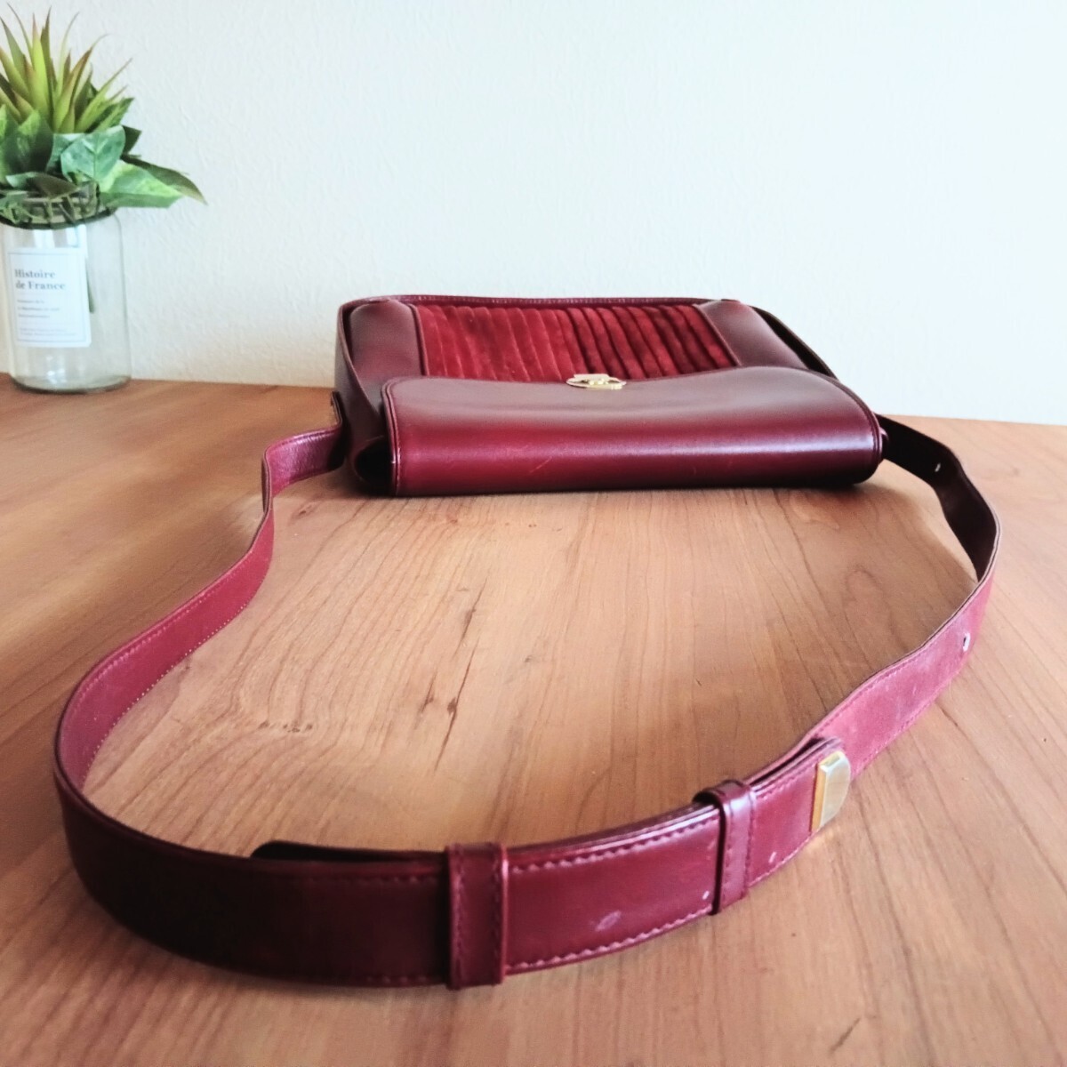 Vintage Celine Leather Shoulder Bag Bordeaux Gold Turn Lock Adjustable Strap 76