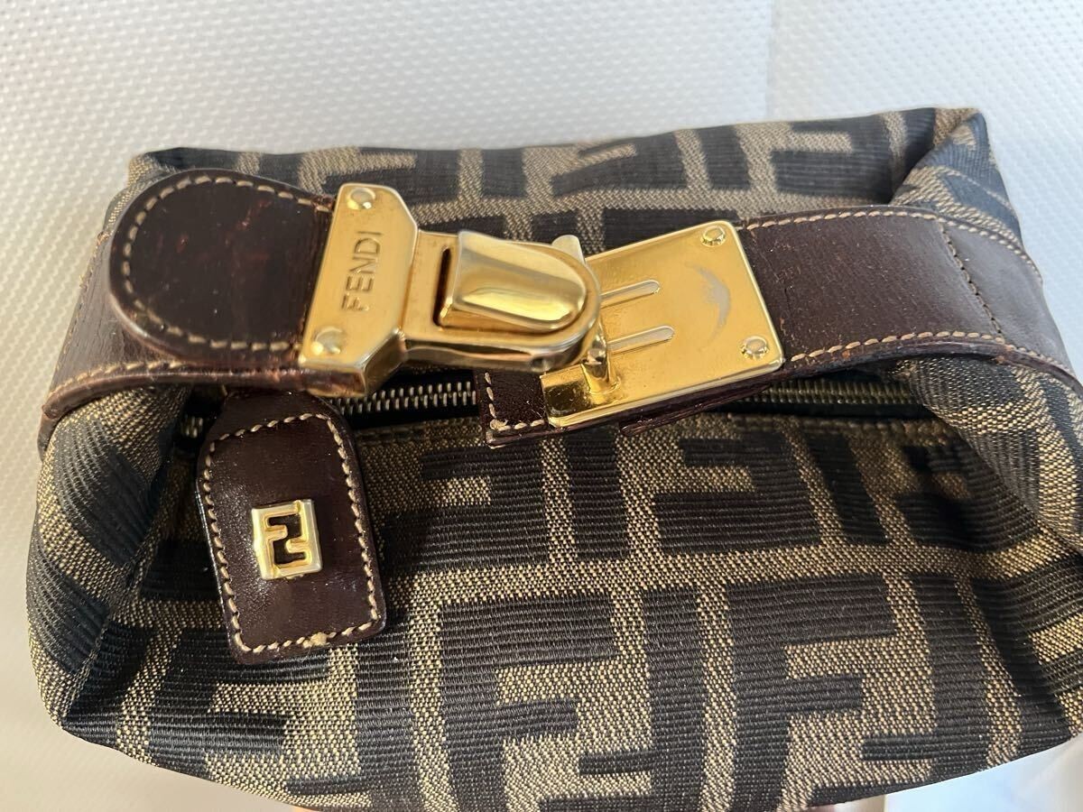 FENDI Zucca Vanity Bag Black Gold Small Authentic