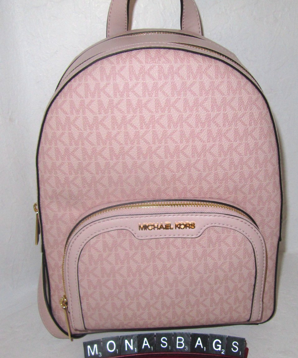 Michael Kors Jaycee Powder Blush Pink Med Ombre Zip Pocket Logo Backpack NWT$358
