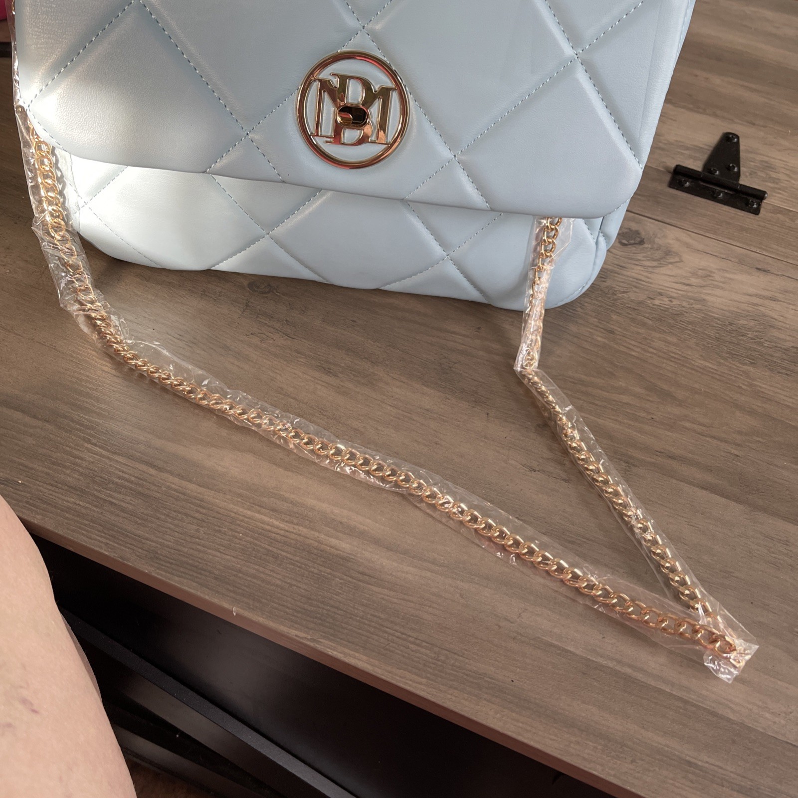 BMH 300 Badgley Mischka Light Blue Big Quilted with Letter Lock NWT MSRP 139.00