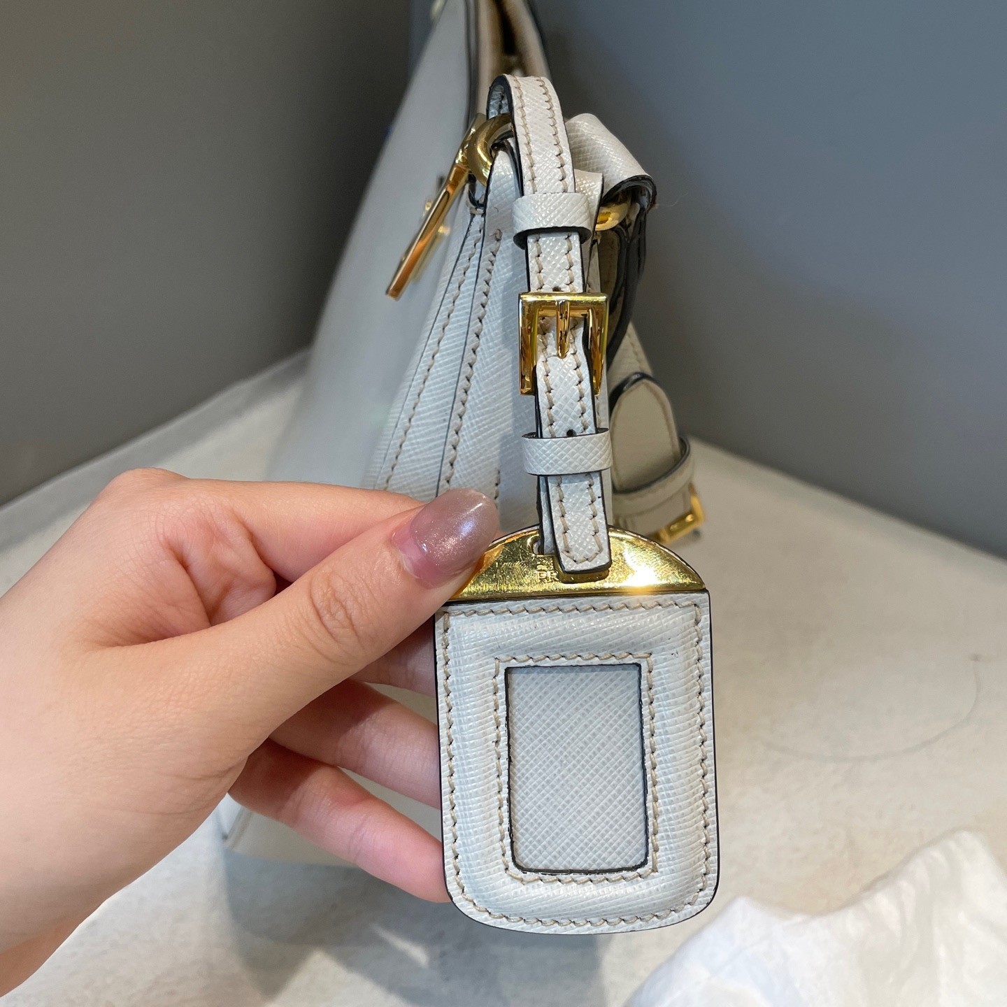 Prada Cleo White Gold Leather Shoulder Bag Pre-Owned