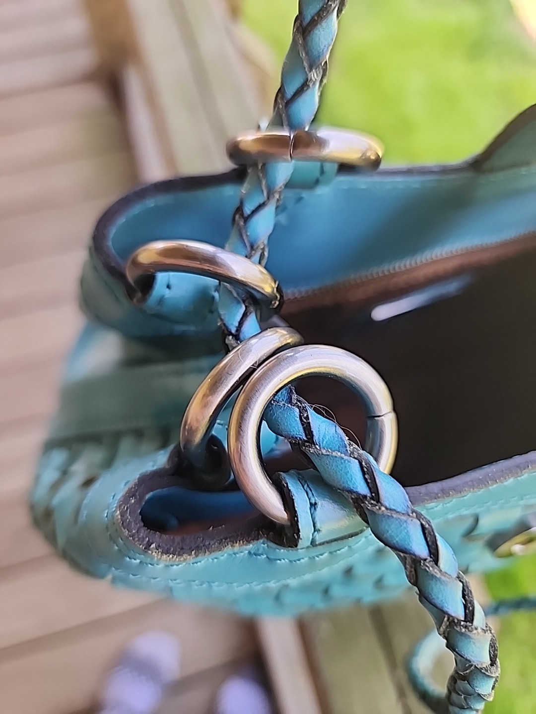 Patricia Nash Teal Leather Iverna LTD 146/300 Discovery Collection Bucket Weave
