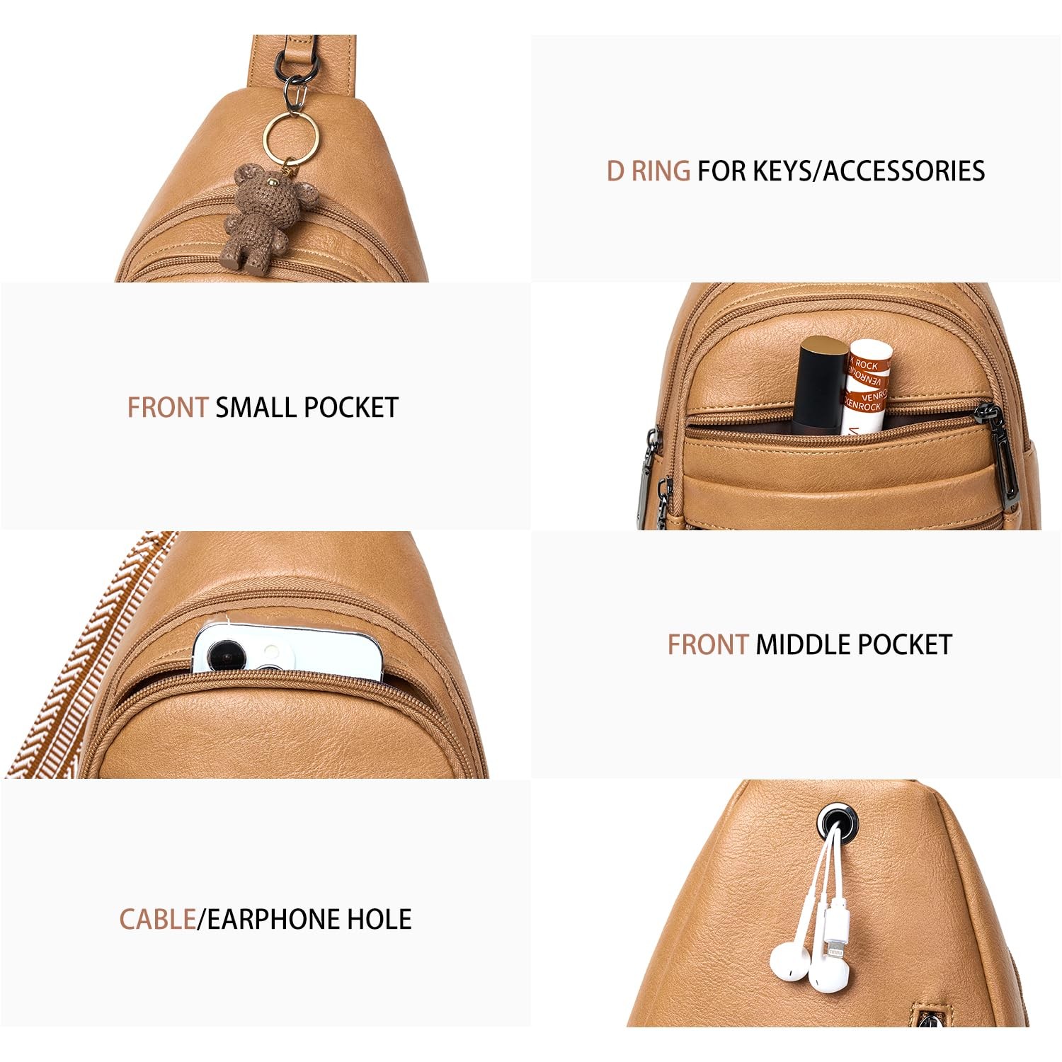 Sling Bag for Women Cross Body Purse Fanny Pack Sling Backpack Vegan Tan
