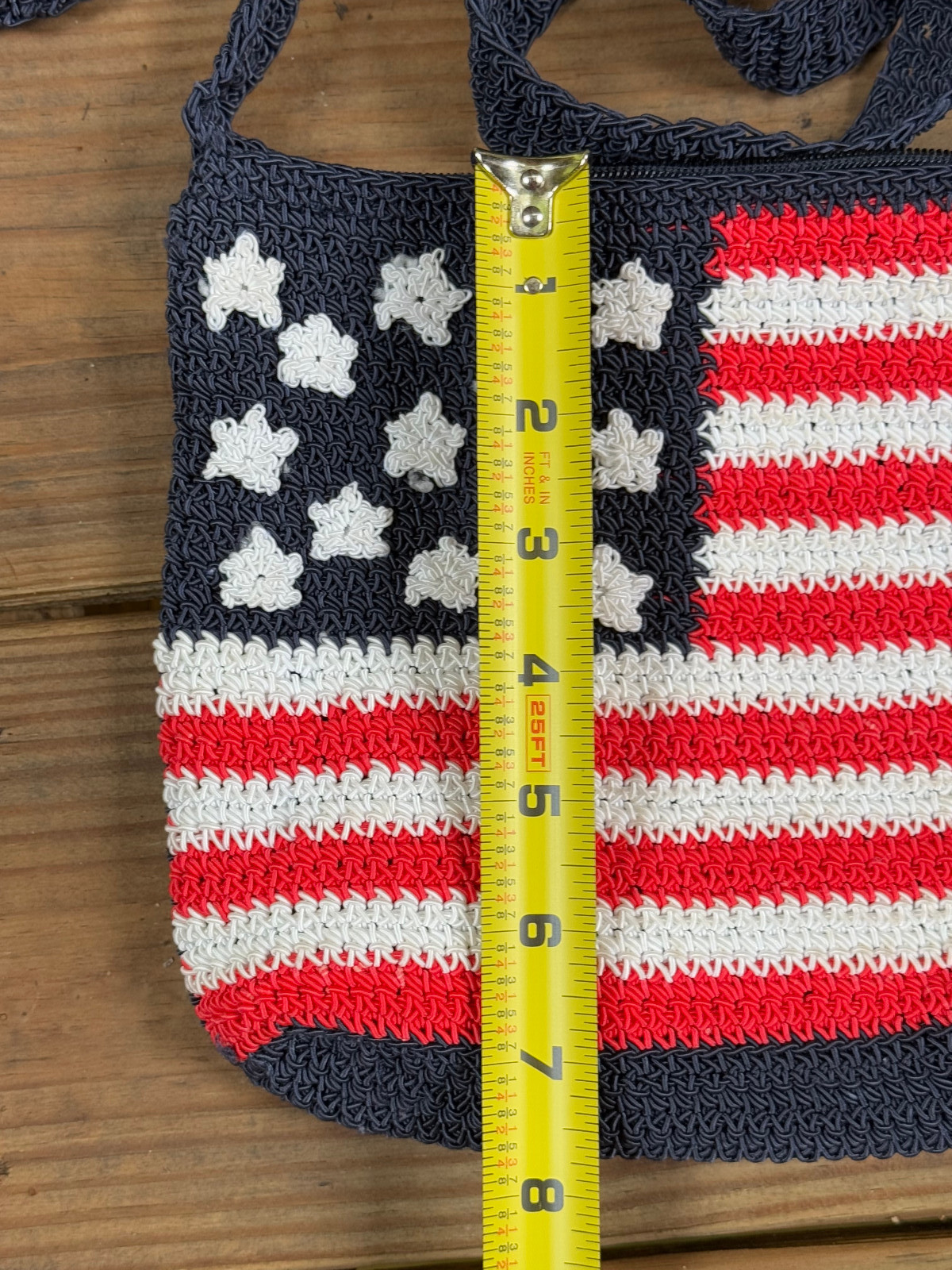 Chateau American Flag Crochet Crossbody Bag Patriotic 4 July Retro Hand Made