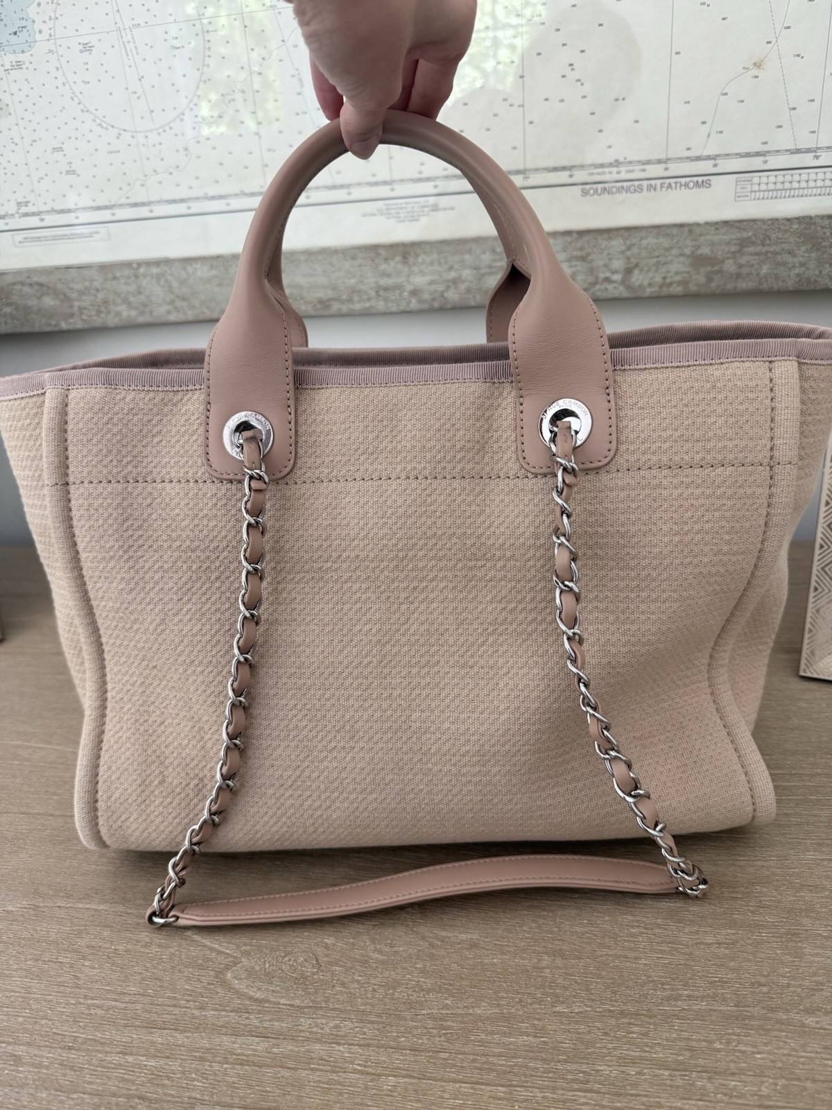 Authentic Chanel Mixed Fibers Medium Deauville Tote Beige