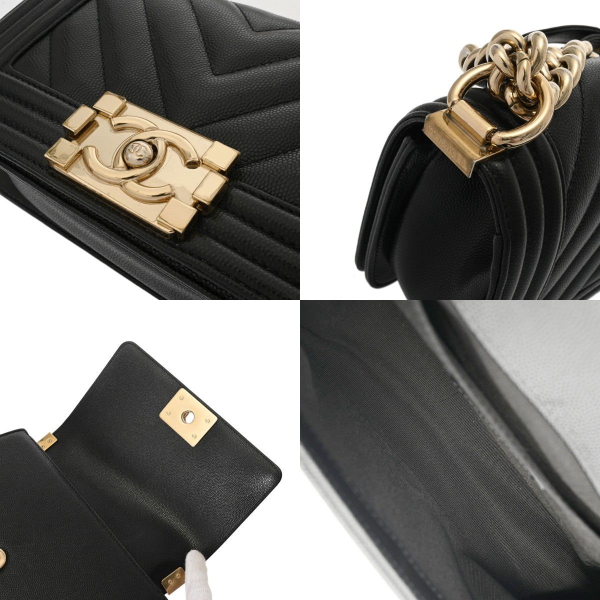 CHANEL ChainShoulder 7.9″ A67085 Boy Chanel/V Stitch Caviarskin black Women …