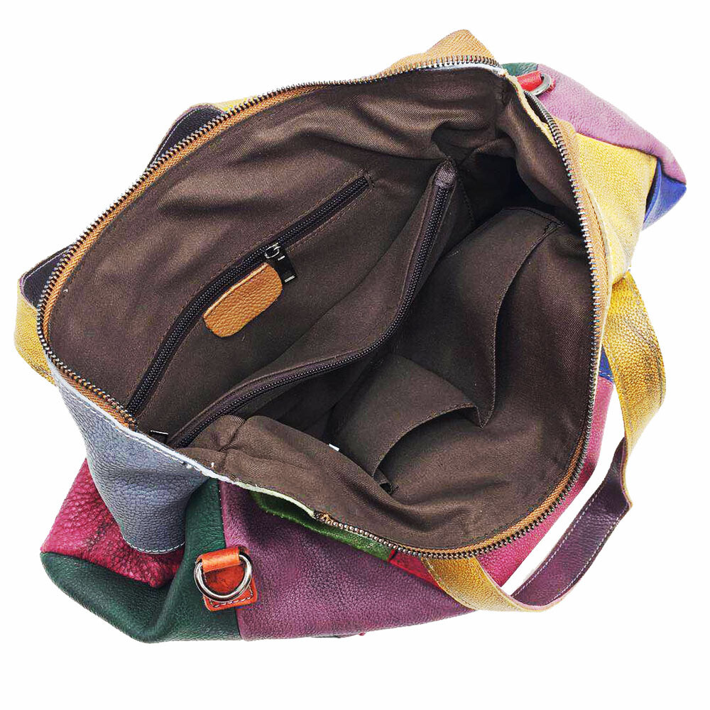 Multi-color Tote Handbag Genuine Leather Colorful Large Tote Bag For Women
