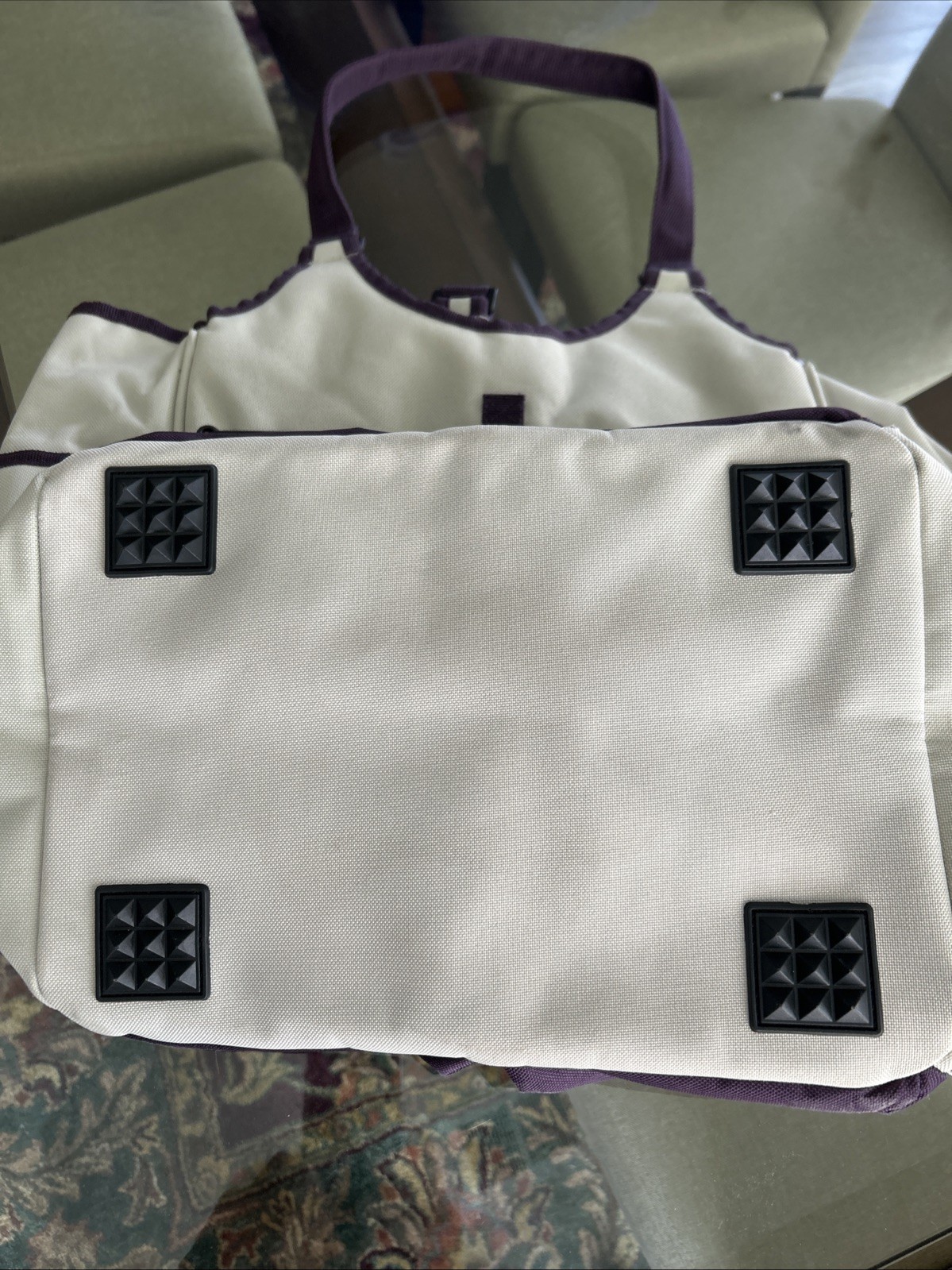 NEW Smith Hawkin Canvas Garden Bag Tote Ivory W Purple Trim Multiple Pockets