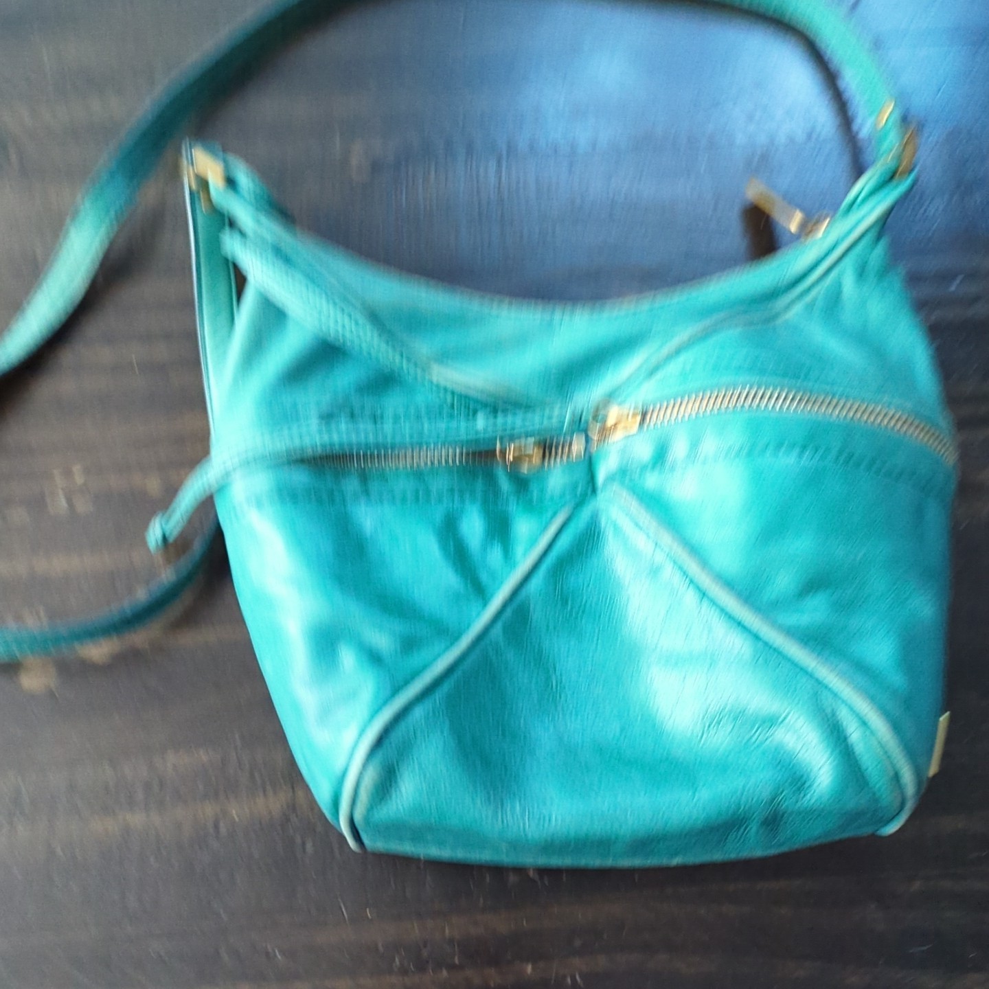 Kooba Hobo Aqua Teal Blue-Green Zip Leather Crossbody Purse Bag Purse
