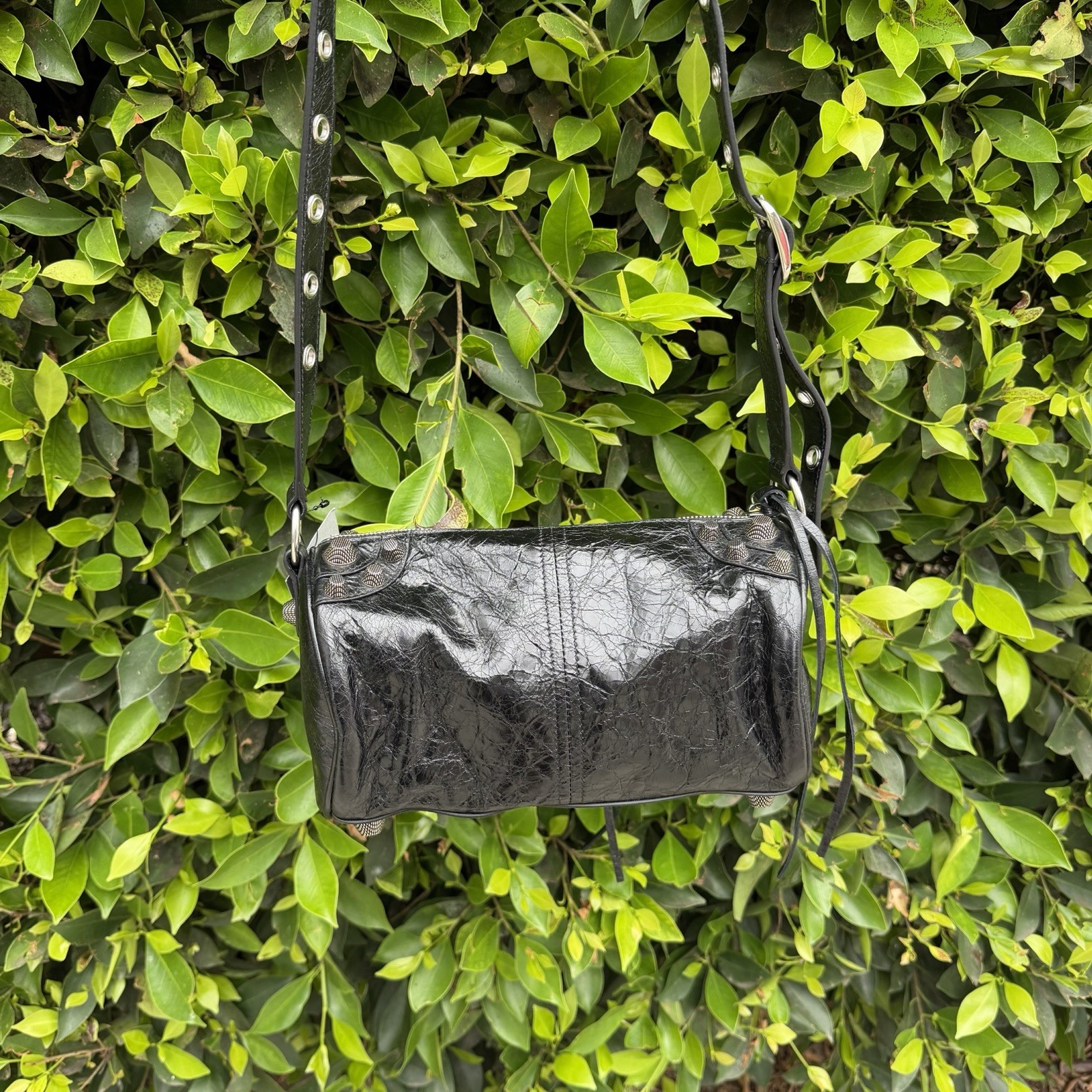 BALENCIAGA MEN’S LE CAGOLE FLAP BAG XS IN BLACK