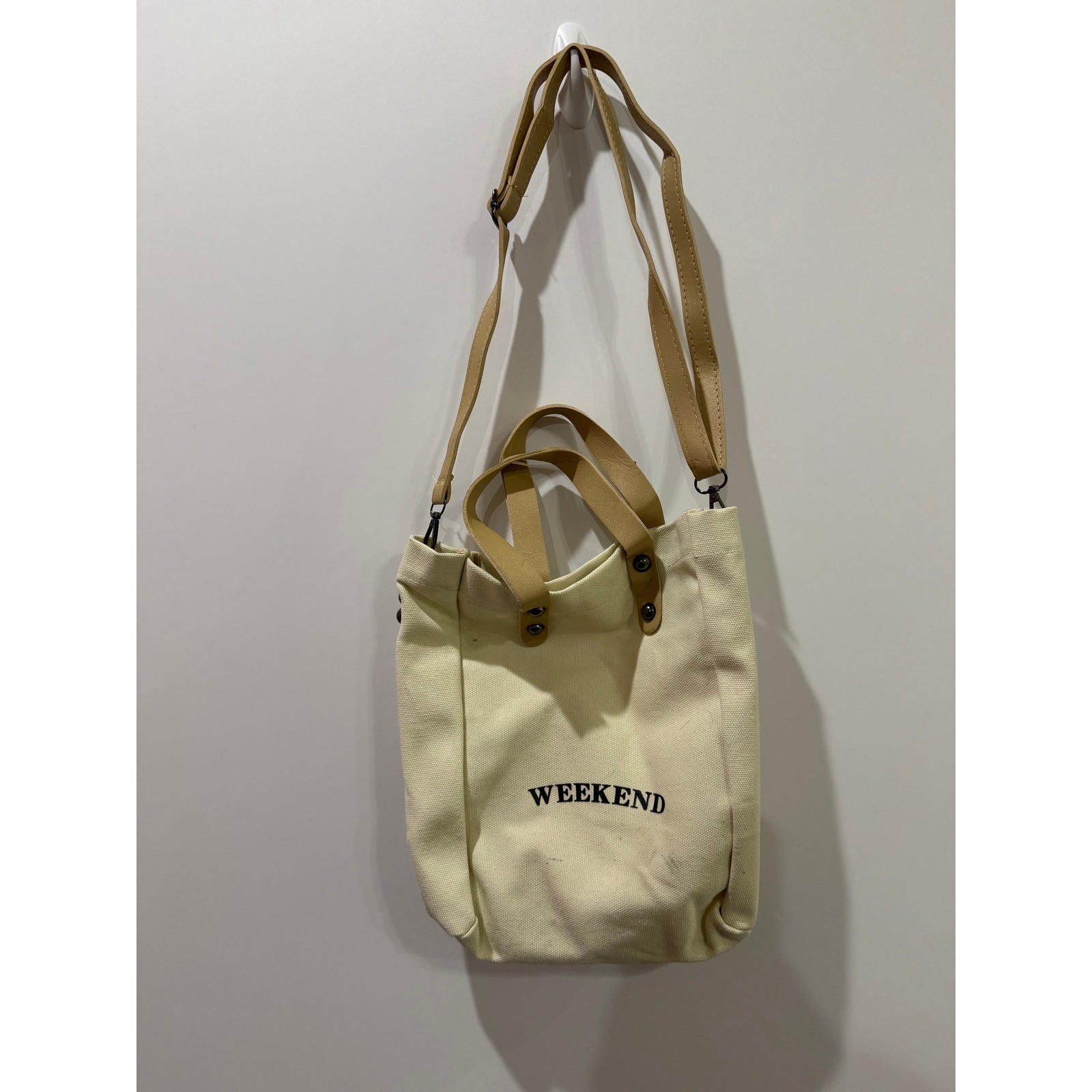 Unbranded Weekend Canvas Tote Bag Womens OS Cream Good Crossbody Strap Graphic