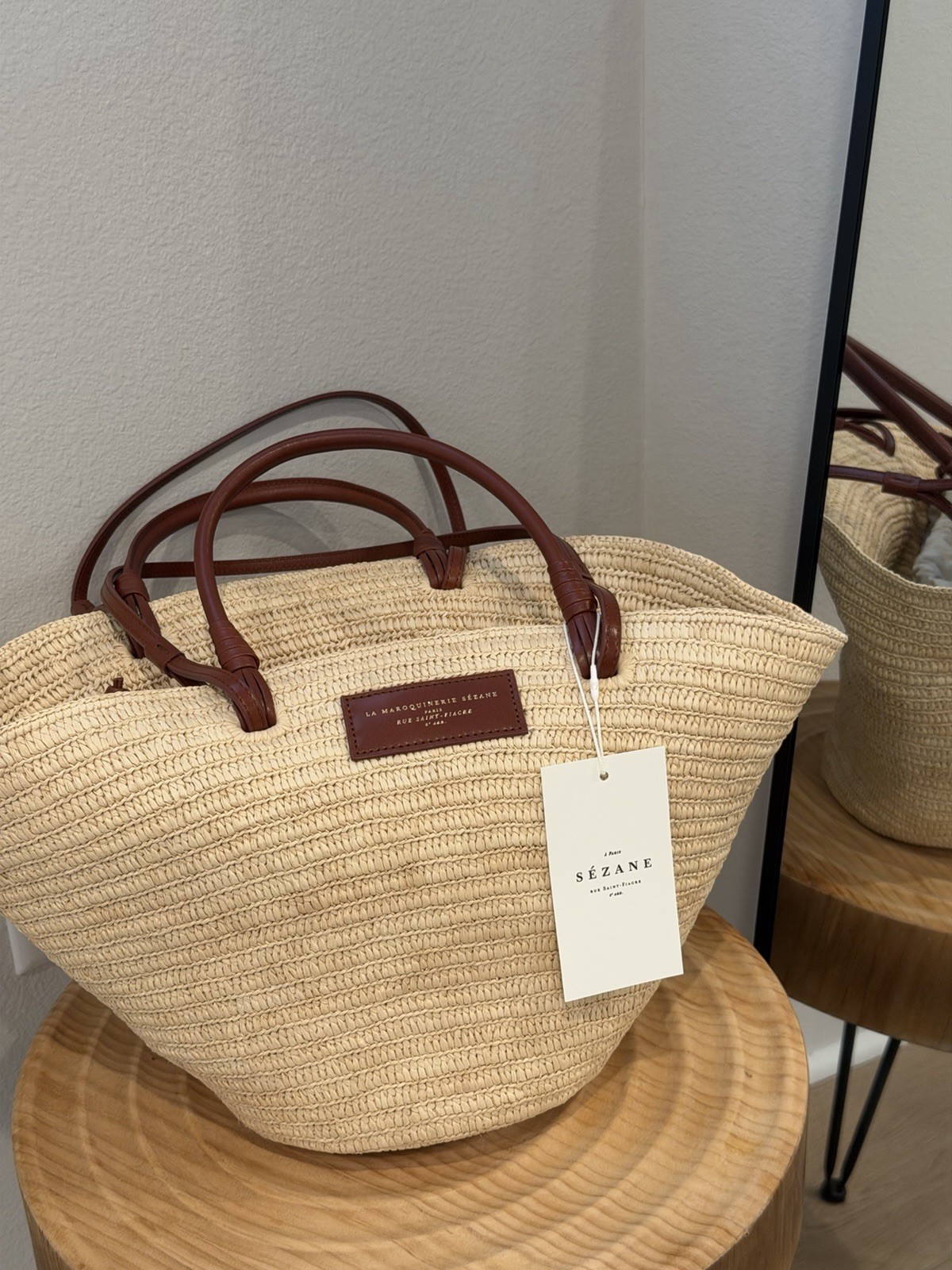 Sezane Justine Raffia Basket Tote Bag