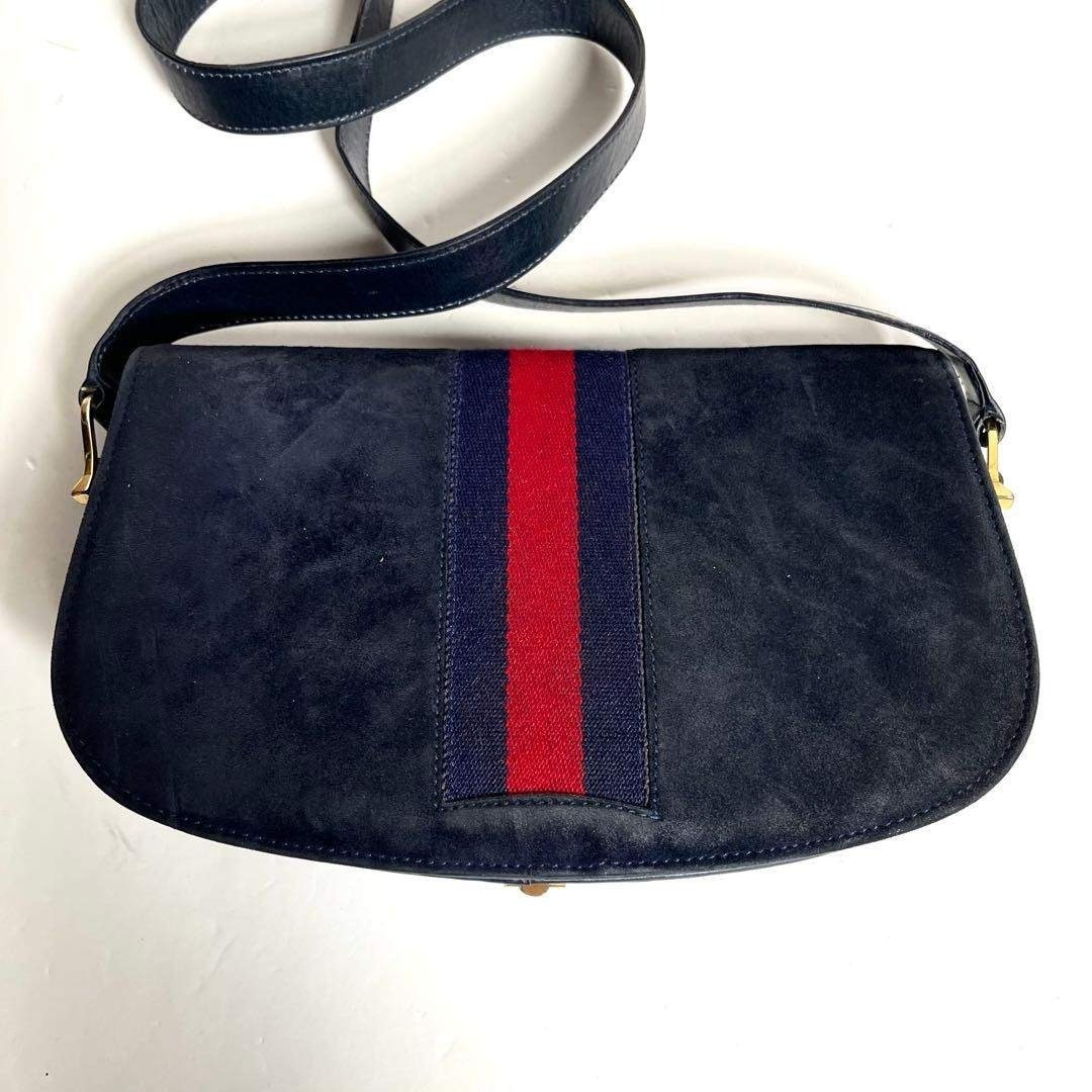 Gucci Shoulder Bag Sherry line Horsebit Suede Navy Vintage Size:W:10.2×H:5.9 in.