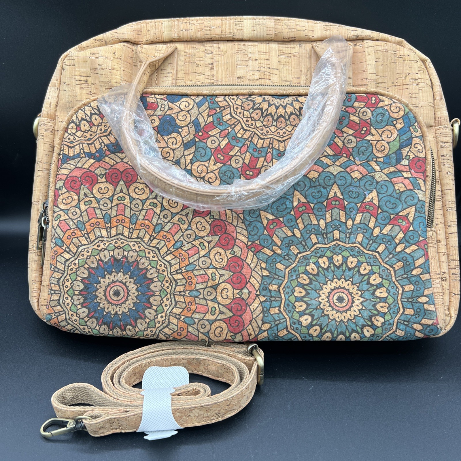 Natural Cork Handbag Flower Design Natural Shoulder Strap 12X15