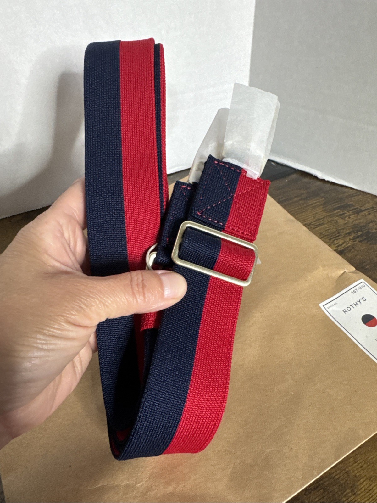 NEW Rothy’s The Crossbody Strap Navy and Red Rare Style 167-010 Gold Hardware