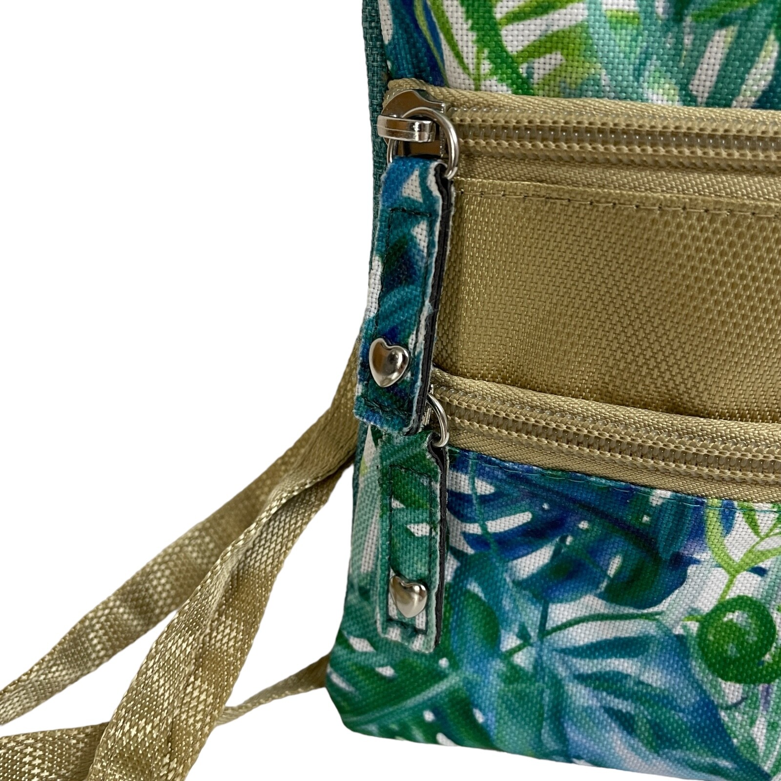 Glove It Crossbody Bag Purse Womens Floral Tropical Leaf Multi Zip Polyester