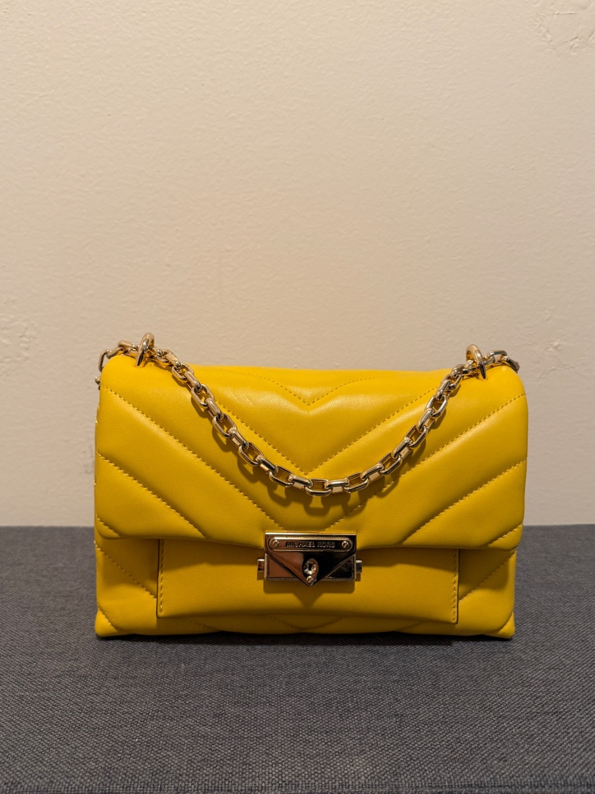 Michael Kors Cece Medium Convertible Chain Shoulder Bag Sunflower Yellow Leather