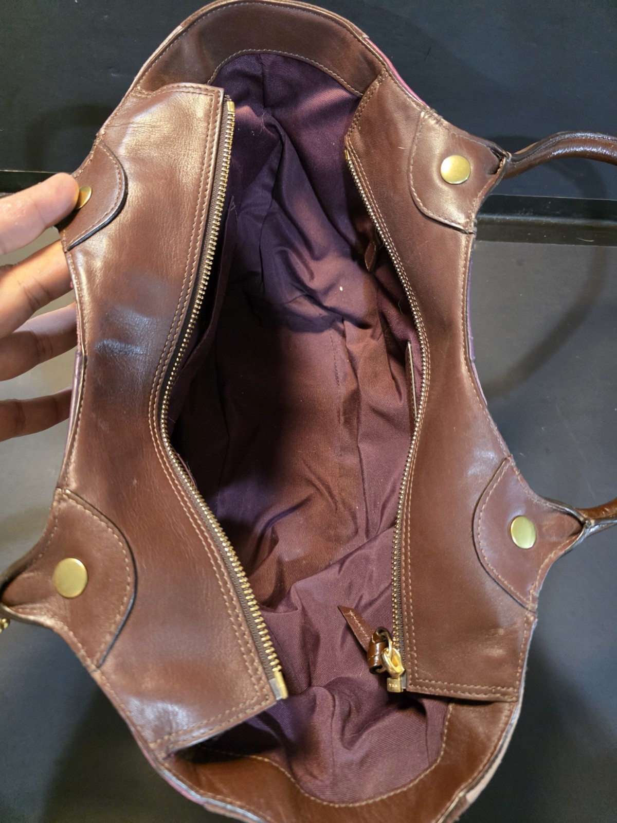 Coach Patchwork Gallery Tote Bag Purple Plum Suede Leather Canvas F14045