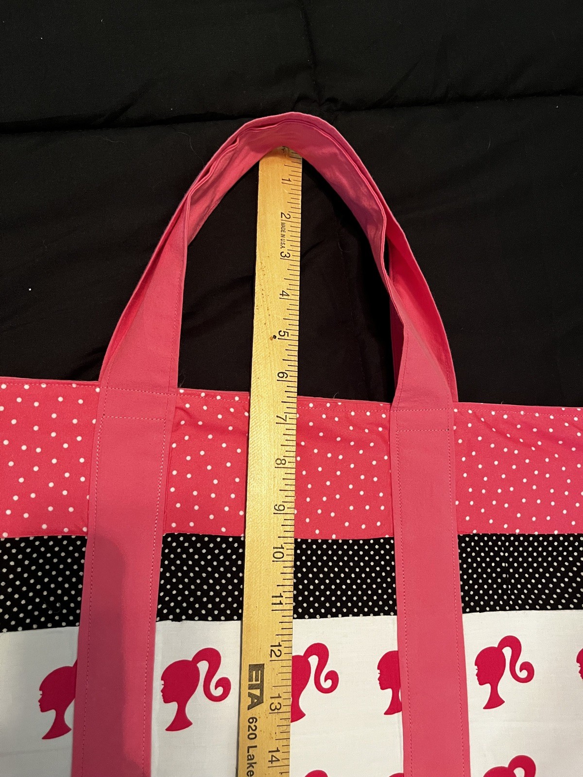 BARBIE NEW Handmade Large Tote bag w/ Barbie ponytail fabric, black, & hot pink