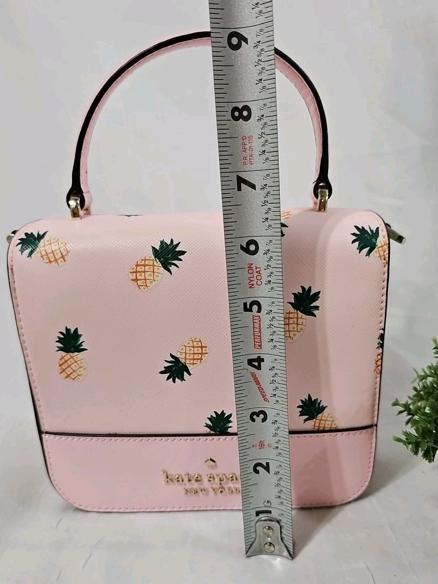 Kate Spade Staci Square Pink Pineapple Crossbody Handbag Purse Saffiano *READ