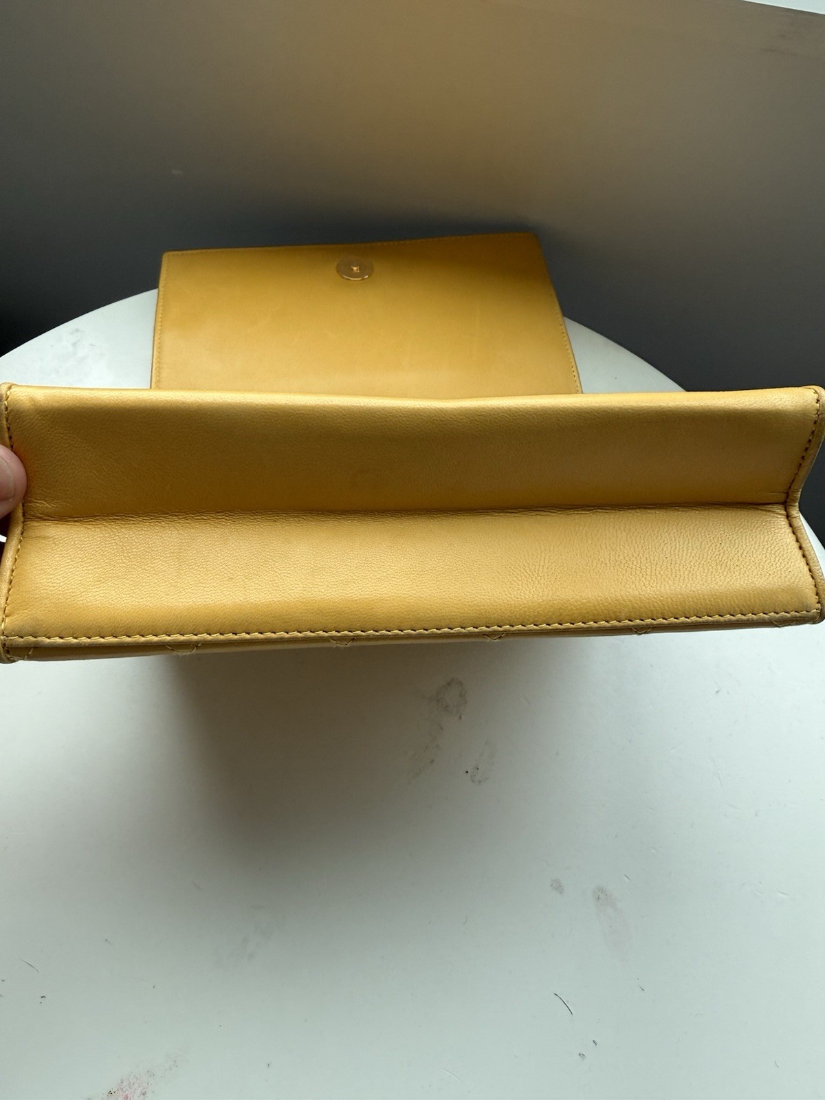 CHANEL Vintage 1990s Quilted Lambskin Envelope Flap Shoulder Bag Mustard Yellow
