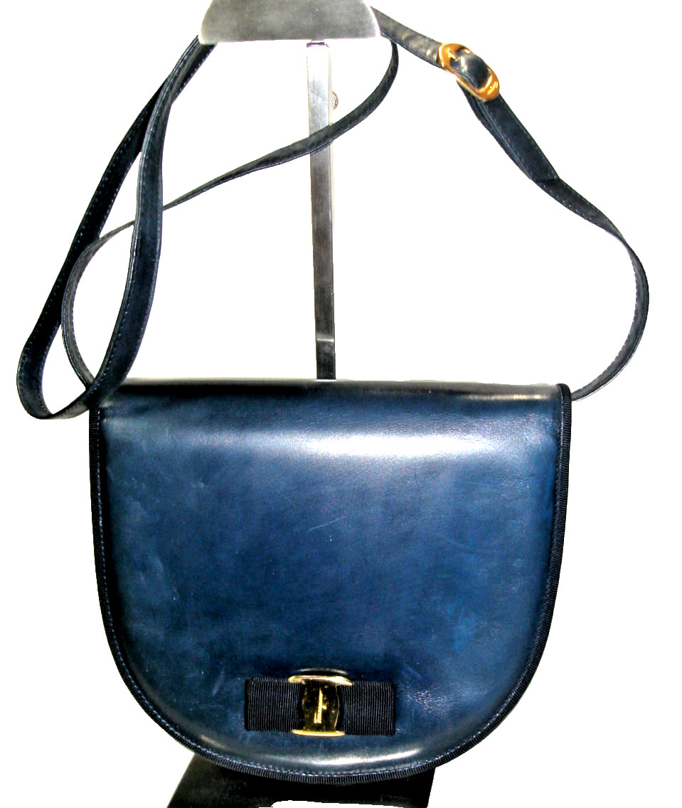 Salvatore Ferragamo Lovely Vera Bow Teal Blue Silky Leather Shoulder Bag EUC!