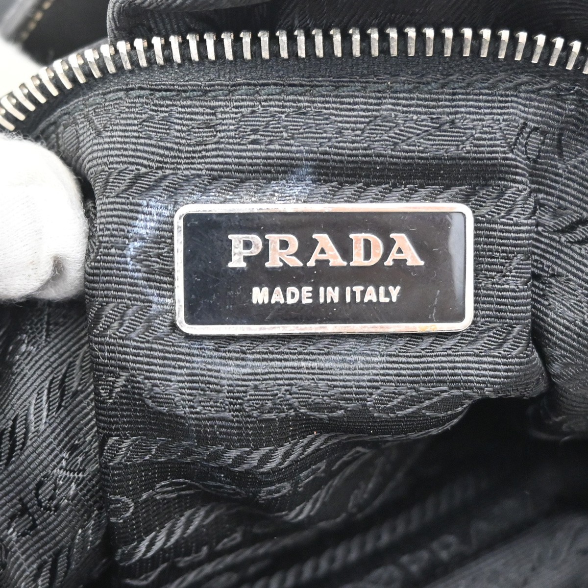 PRADA MILANO Logo Tessuto Shoulder Hobo Bag Nylon Leather Black 65KC491
