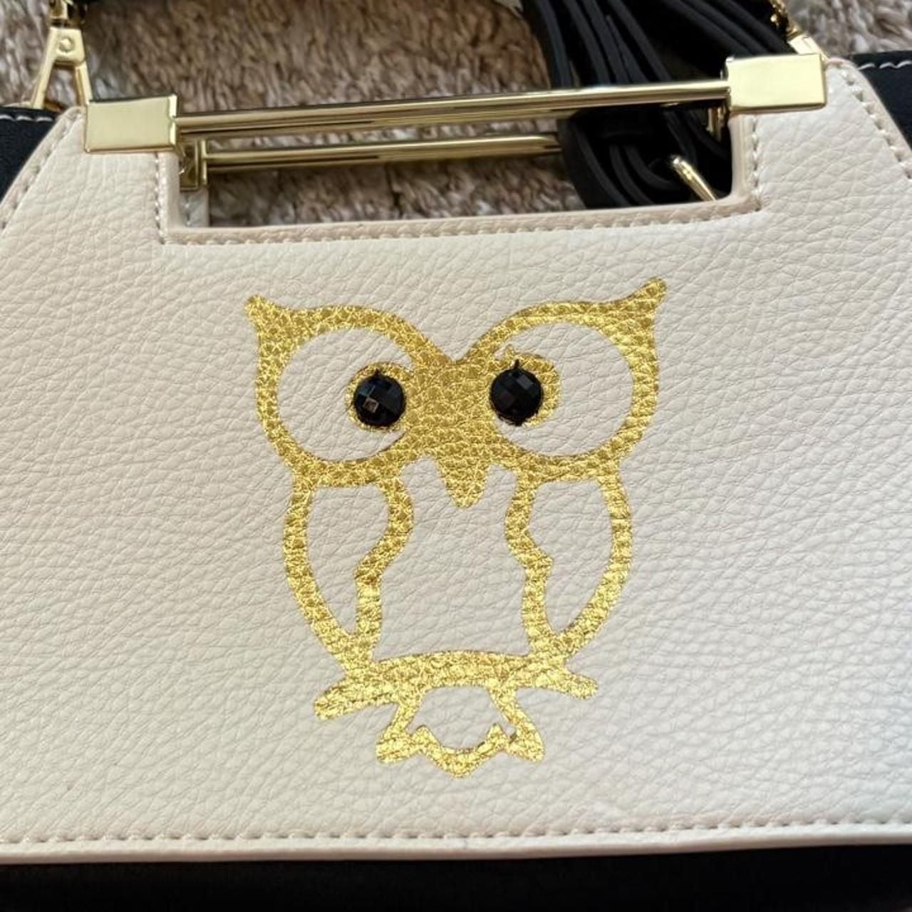 Ciani Black and White Owl Graphic Crossbody Handbag