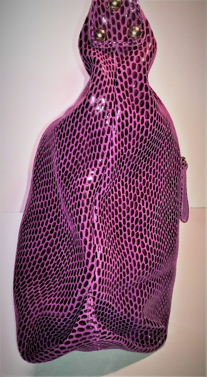 Bright Purple Shiny Soft Leather Shoulder Bag Large New