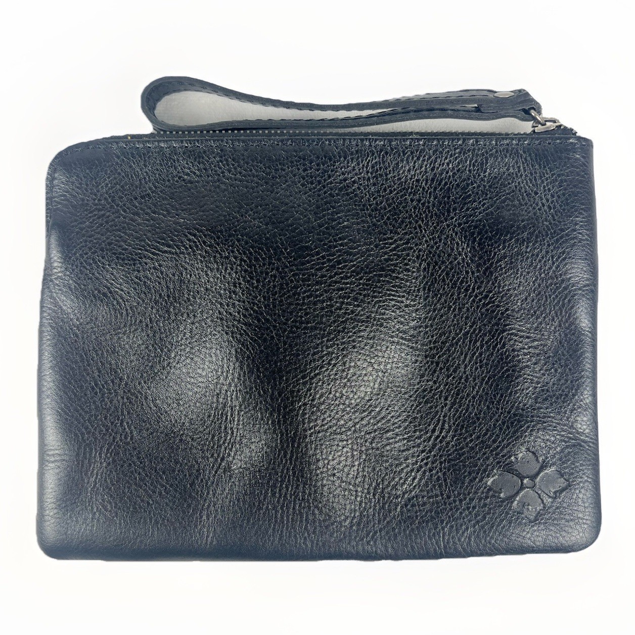 Patricia Nash Cassini Tooled Leather Wristlet Clutch Black Zip Boho Western 9×7”