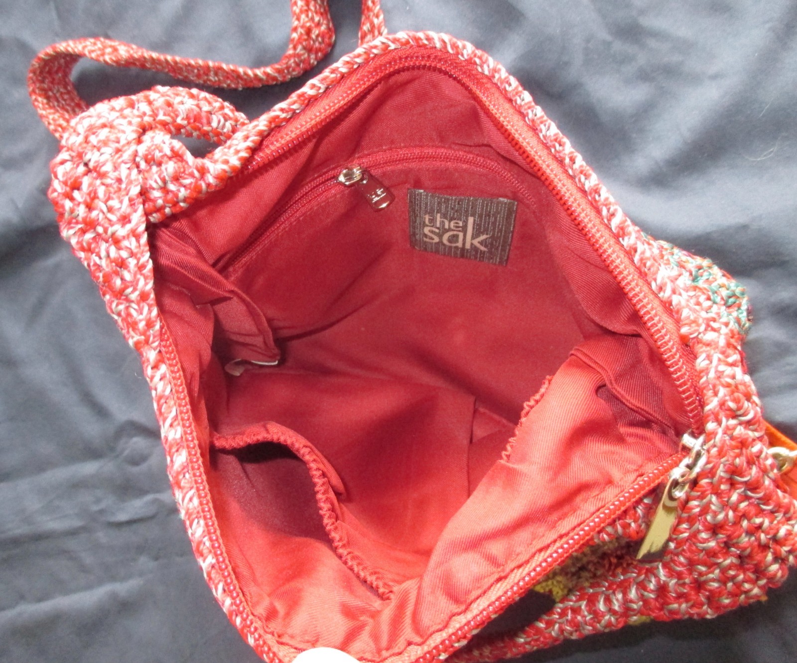 The Sak Multi-Color Purse – Crochet Look Small – Medium Red Orange Green Tan +