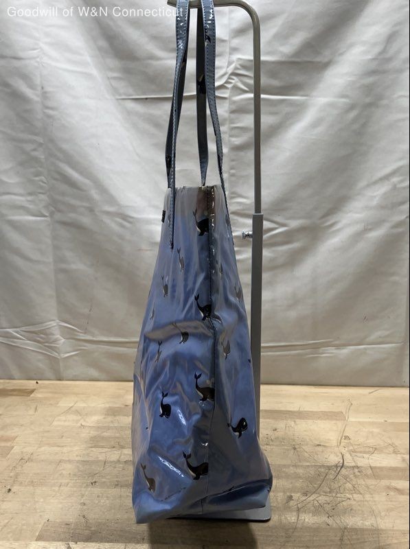 Kate Spade Blue Whale Print Coated Canvas Tote Bag Large Shoulder Bag COA