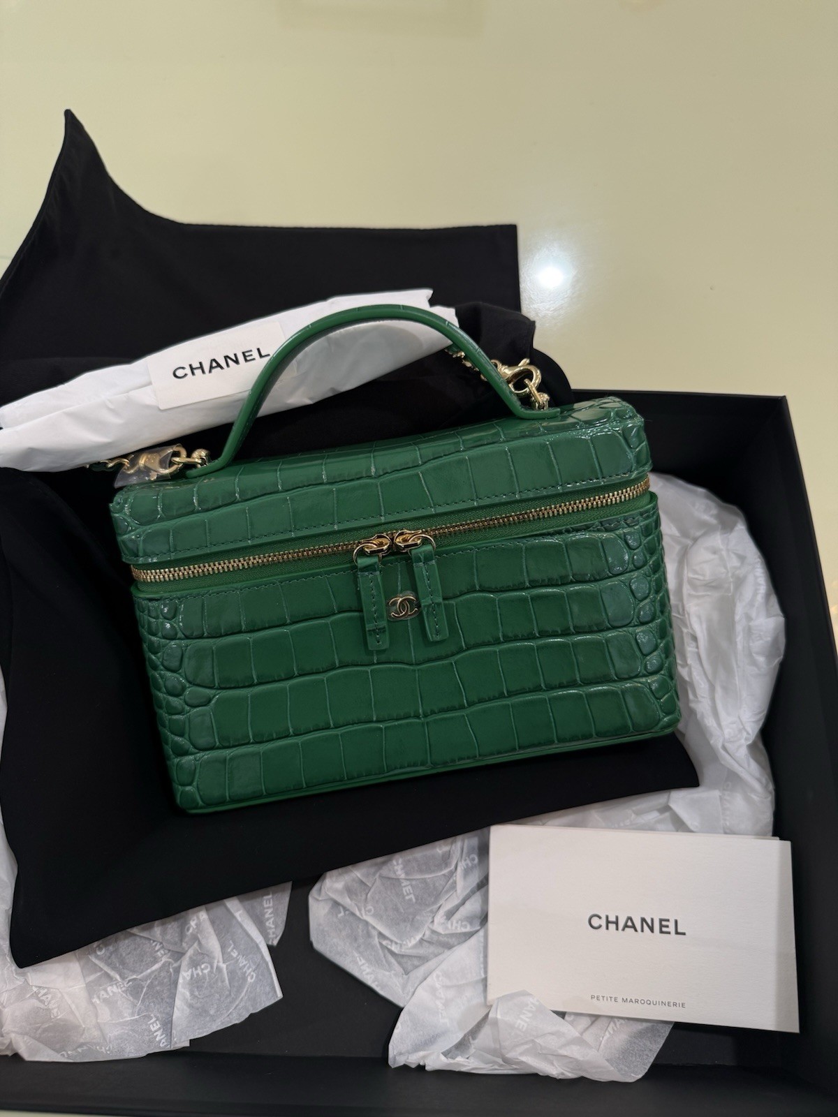 CHANEL MÉTIERS D’ART 2026 Vanity Crocodile Embossed Calfskin Green 100%Authentic