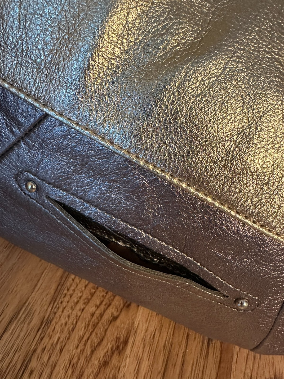 NEW B. Makowsky Metallic Leather Y2K Whipstitch Handle Shoulder Slouch Bag Purse